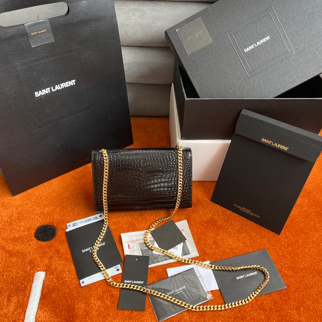 Сумка YSL Kate с цепочкой и крокодиловым принтом - маленькая