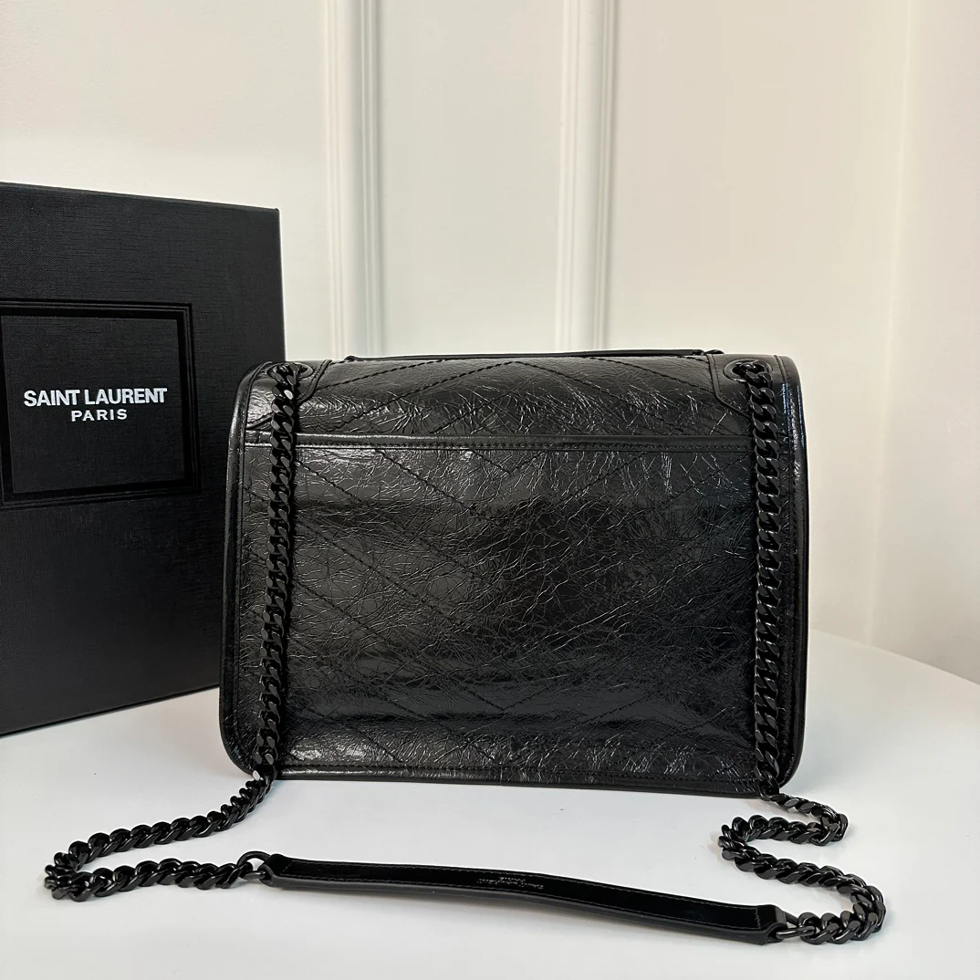 Кожаная цепочка YSL Niki Baby 28 см, черная