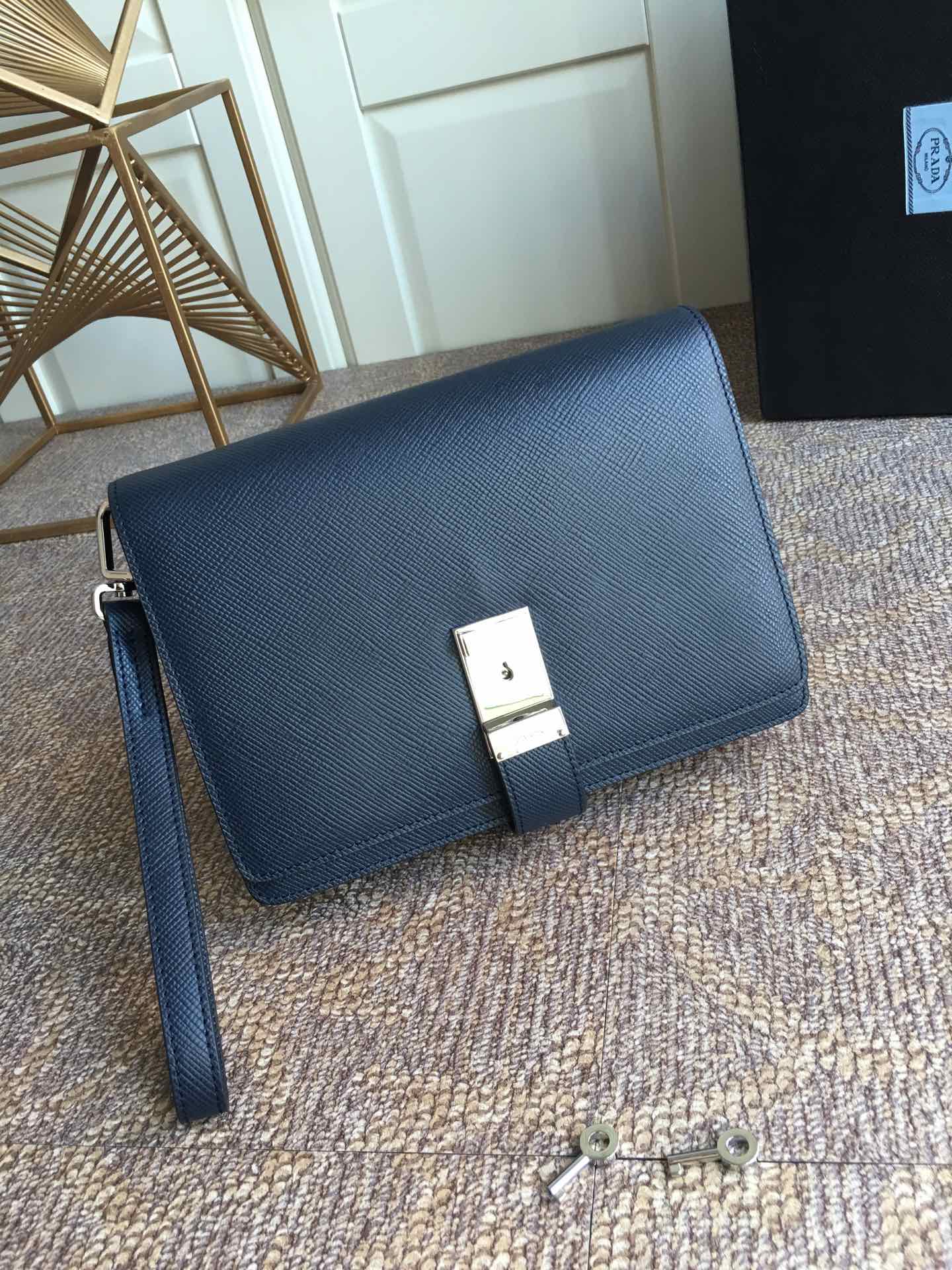 Мужская сумка Prada Saffiano Cuir, темно-синяя