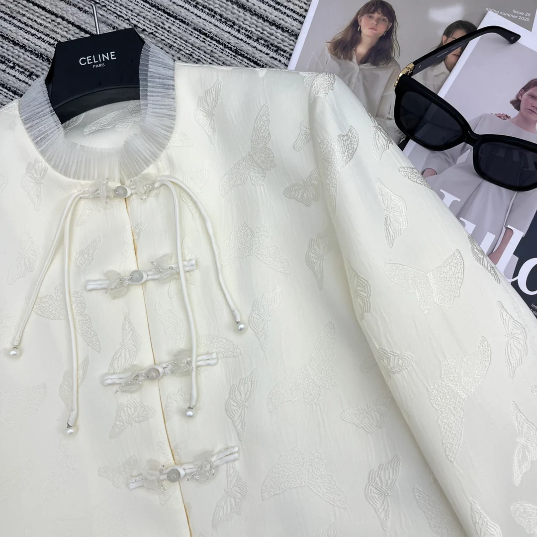 Celine - 2404 - Коллекция ранней весны 2024 года - Костюмный жакет из жаккардовой ткани в китайском стиле