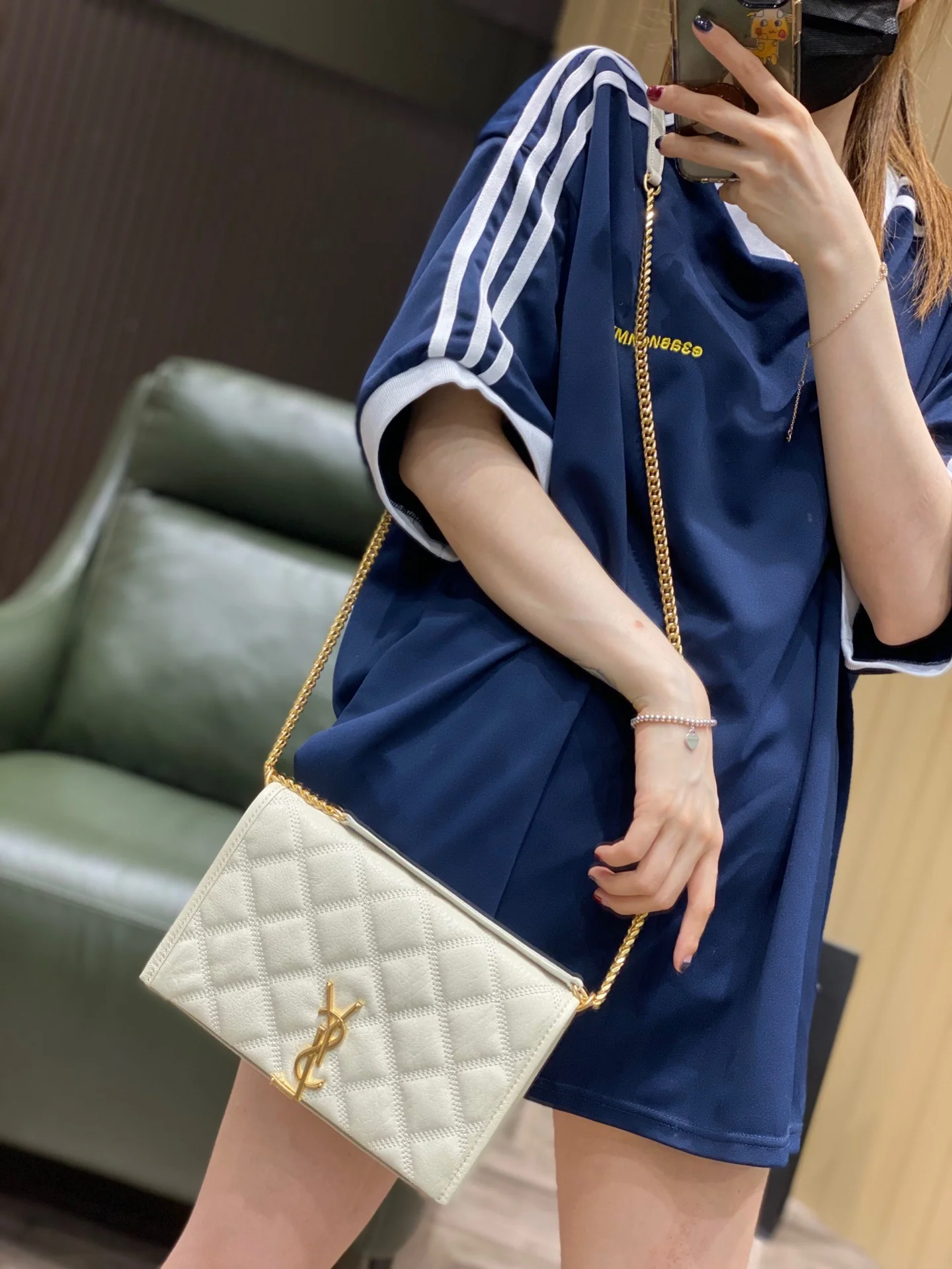 Сумка YSL-Becky из овечьей кожи с ромбовидной стёжкой и цепочкой