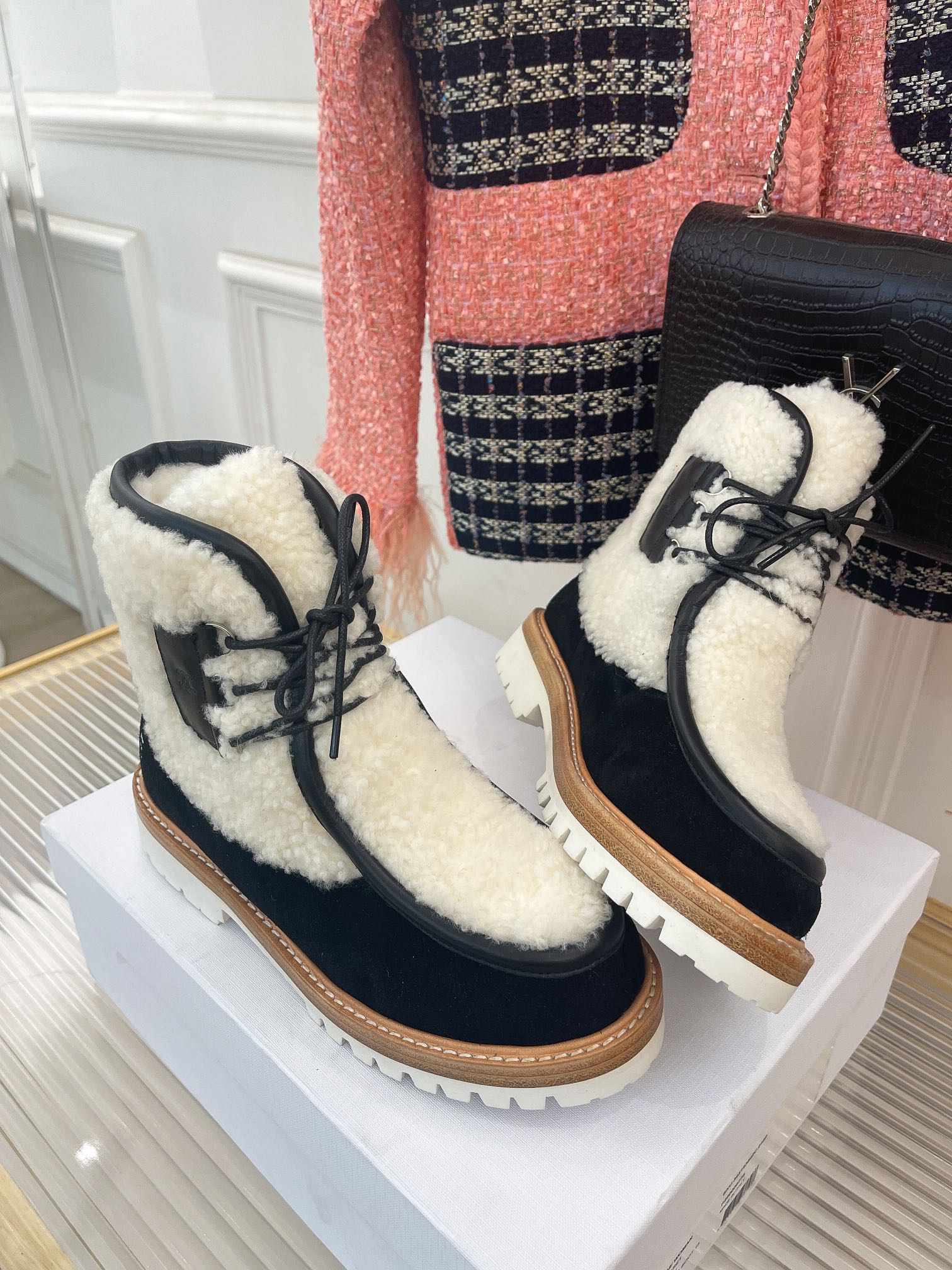 Celine - Сапоги для верховой езды из овчины - Унисекс - Черные