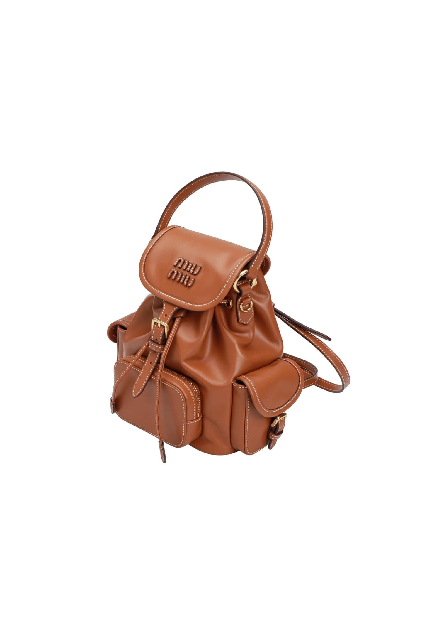 Рюкзак Miu Miu из канваса и кожи, маленький, коньячный.