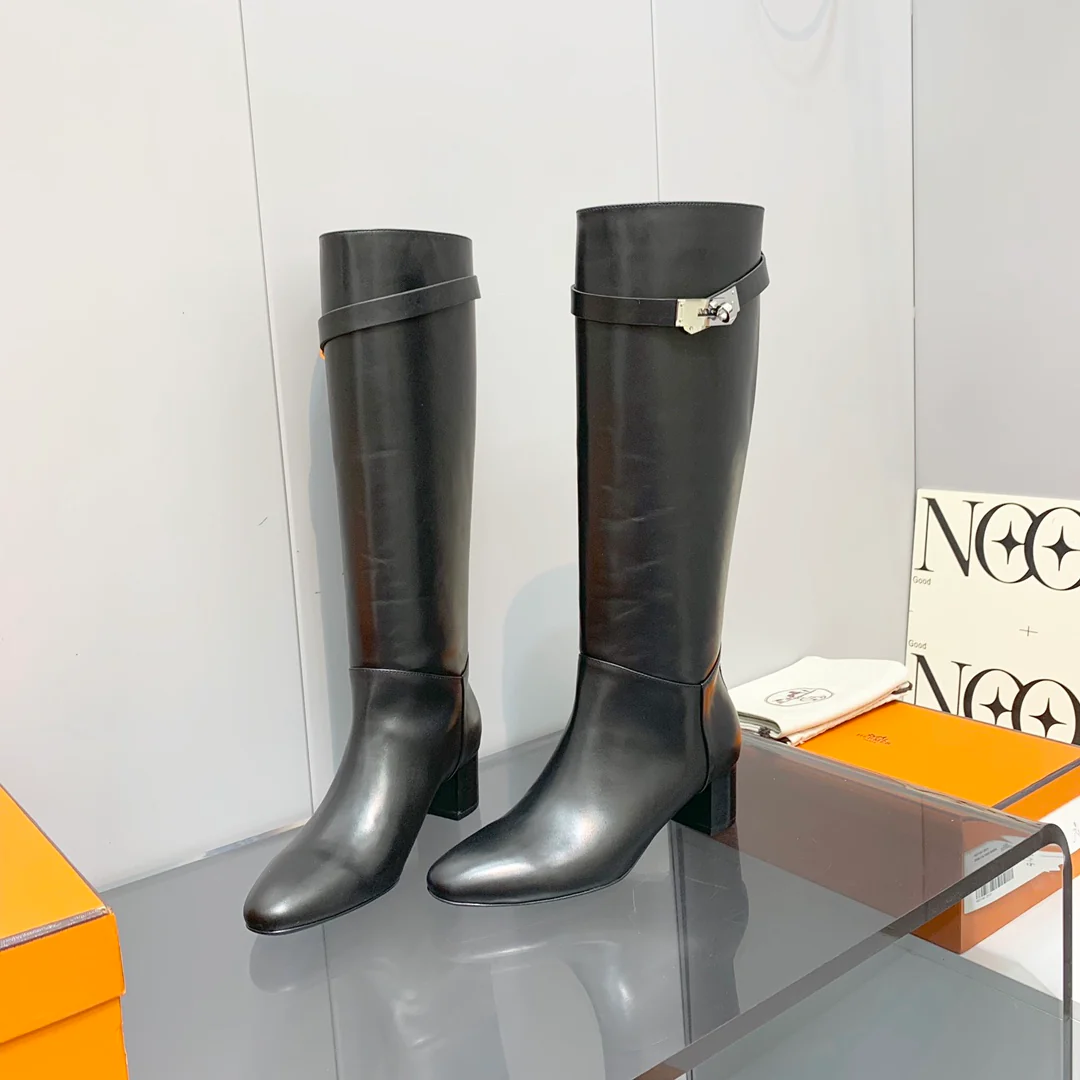 Сапоги Hermes Kelly Buckle Collection - высокие сапоги - черные