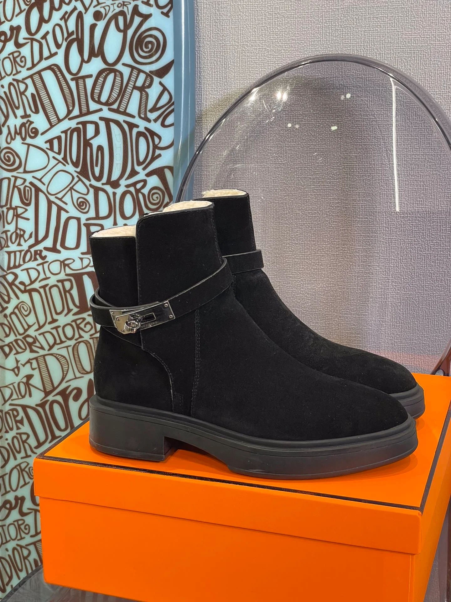 Замшевые ботильоны Hermes Kelly