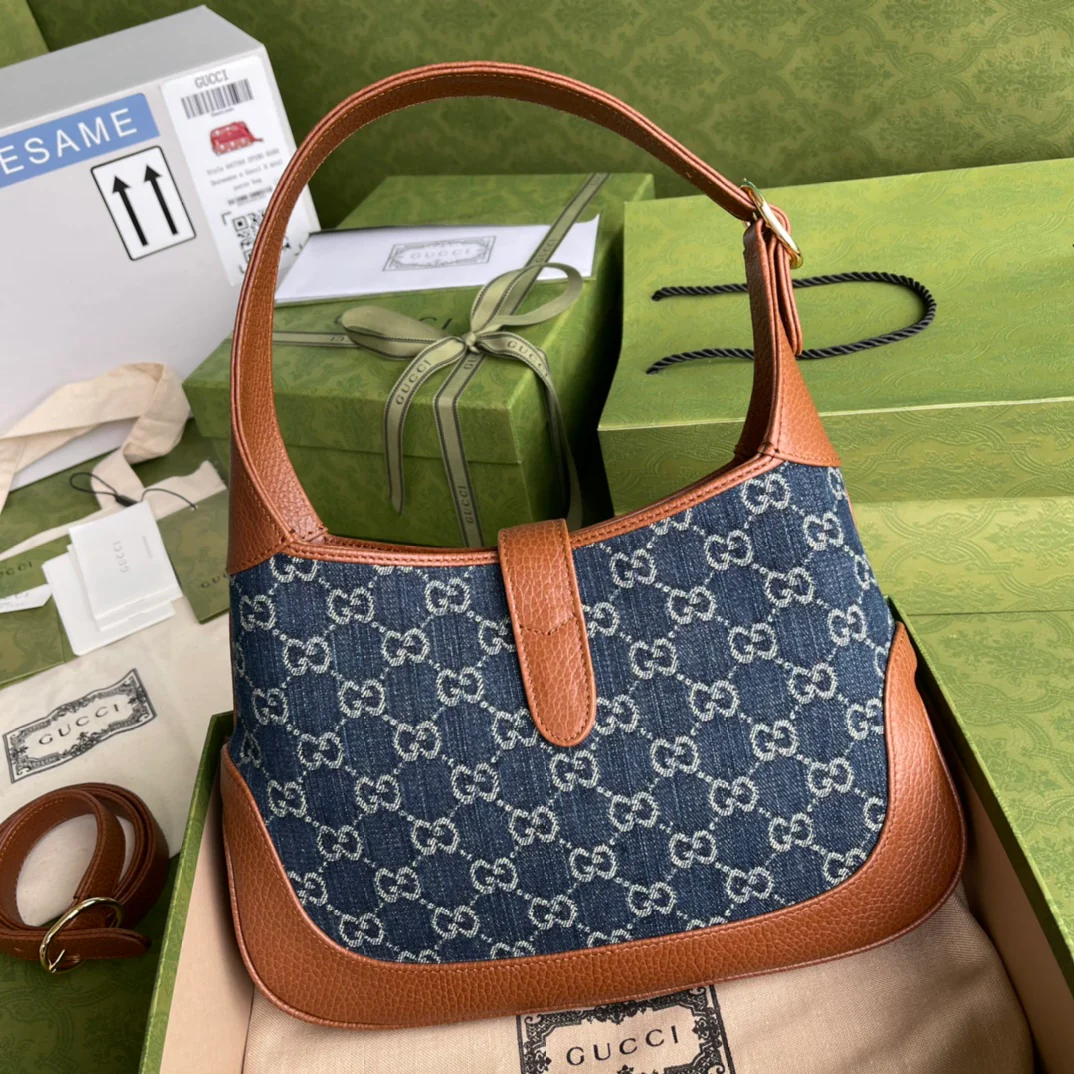 Gucci-经典 Jackie 牛仔丹宁帆布手袋-腋下包