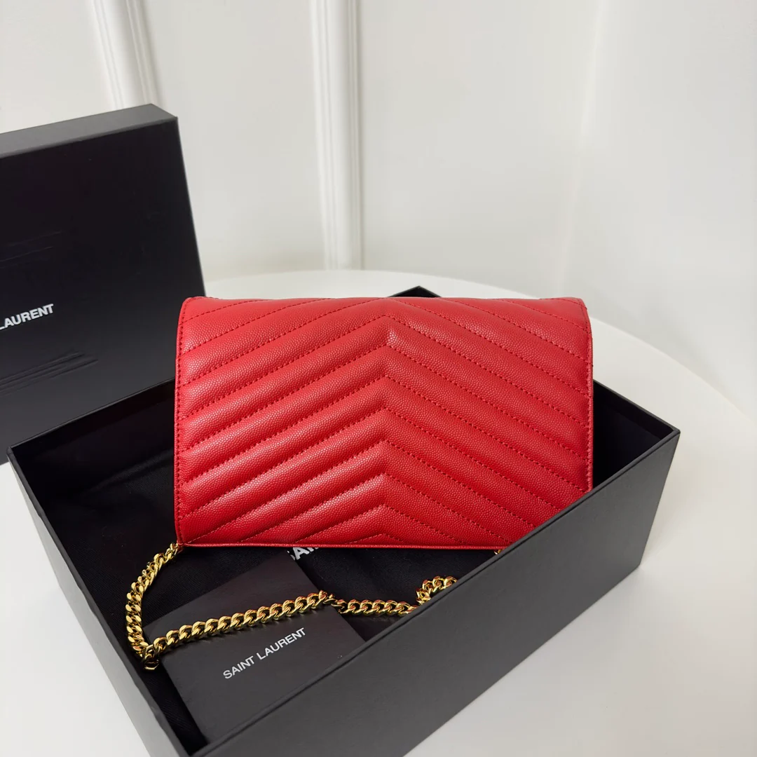 YSL монограмма Caviar WOC - красная с золотой фурнитурой - 22 см