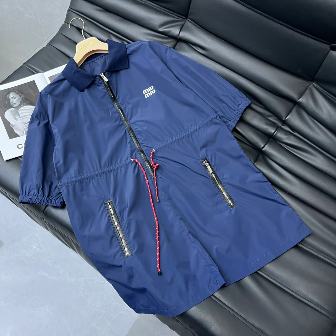 Miu Miu - 2404-24 Новинка: Тонкий нейлоновый комбинезон на молнии - Синий