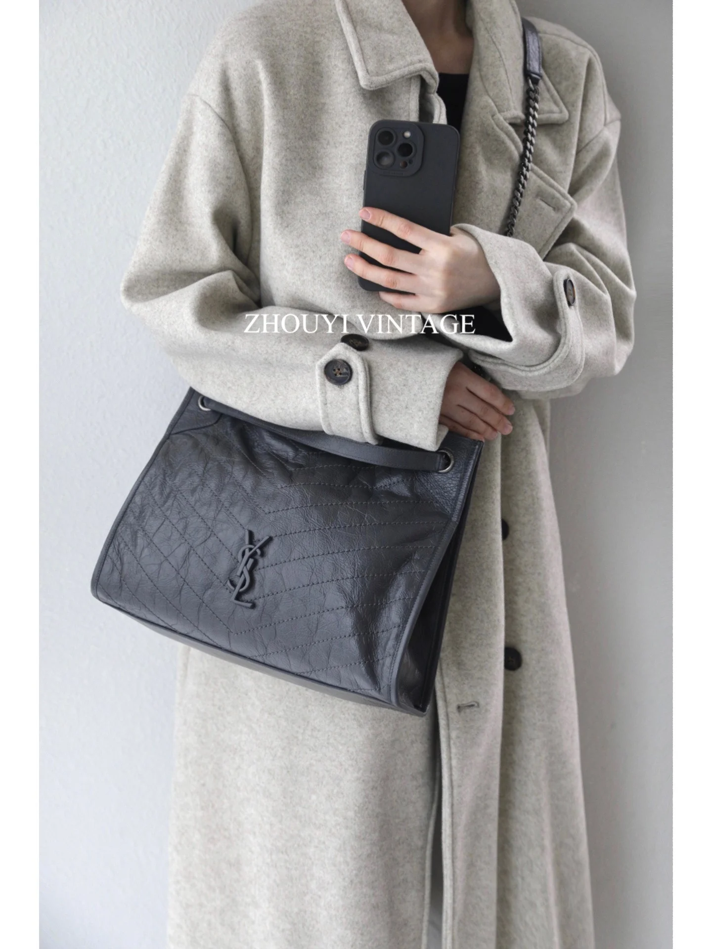 Сумка-шоппер YSL Niki - серая