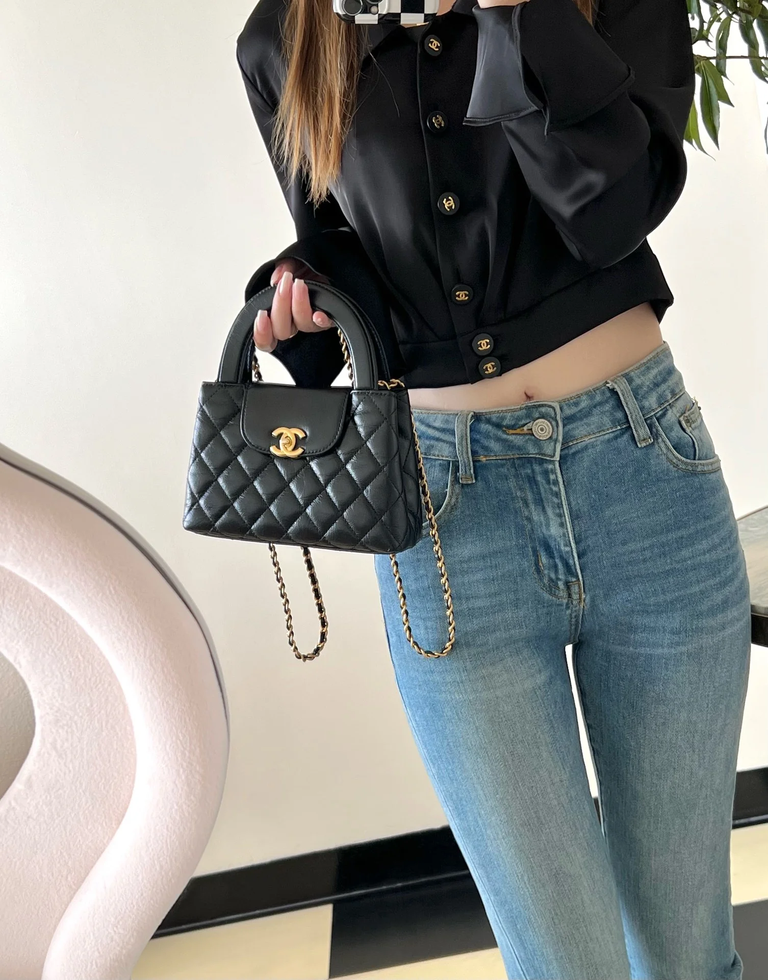 Сумочка Chanel Kelly Chain, большая - черная