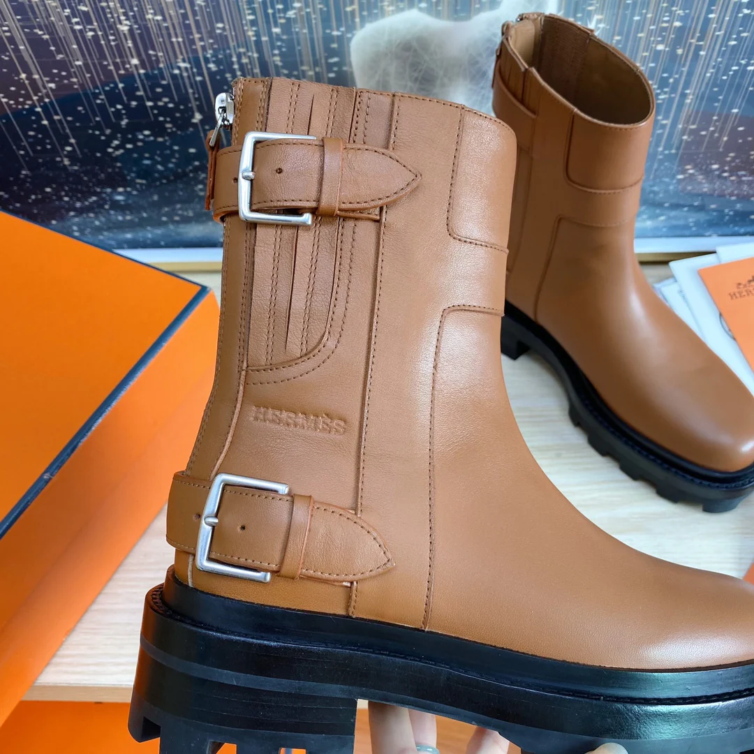 Классические ботильоны Hermes 2023 года - коричневые