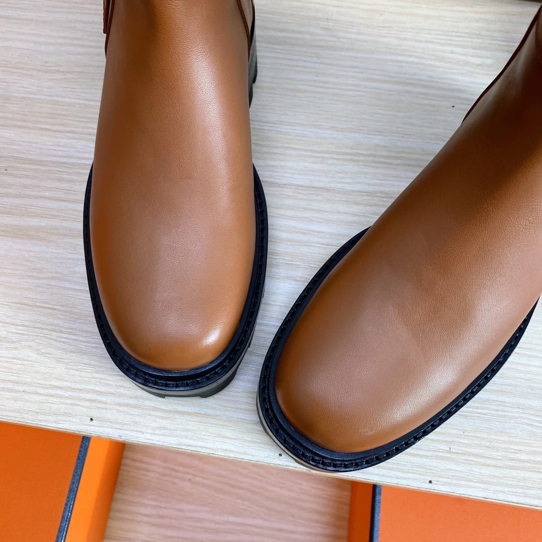 Классические ботильоны Hermes 2023 года - коричневые