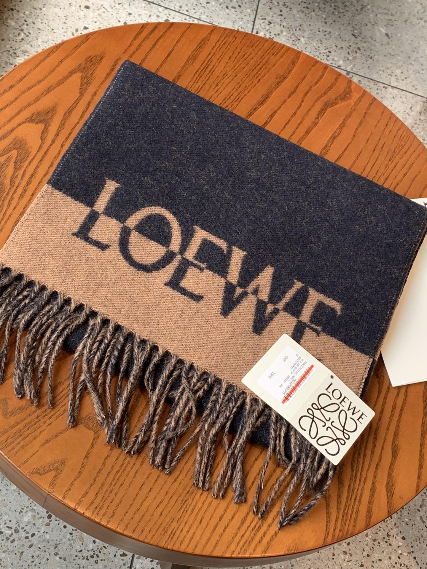 Шарф Lolwei с цветными блоками и кисточками - 90 г - Австралийская шерсть - 10 г - Кашемир - Серый абрикосовый