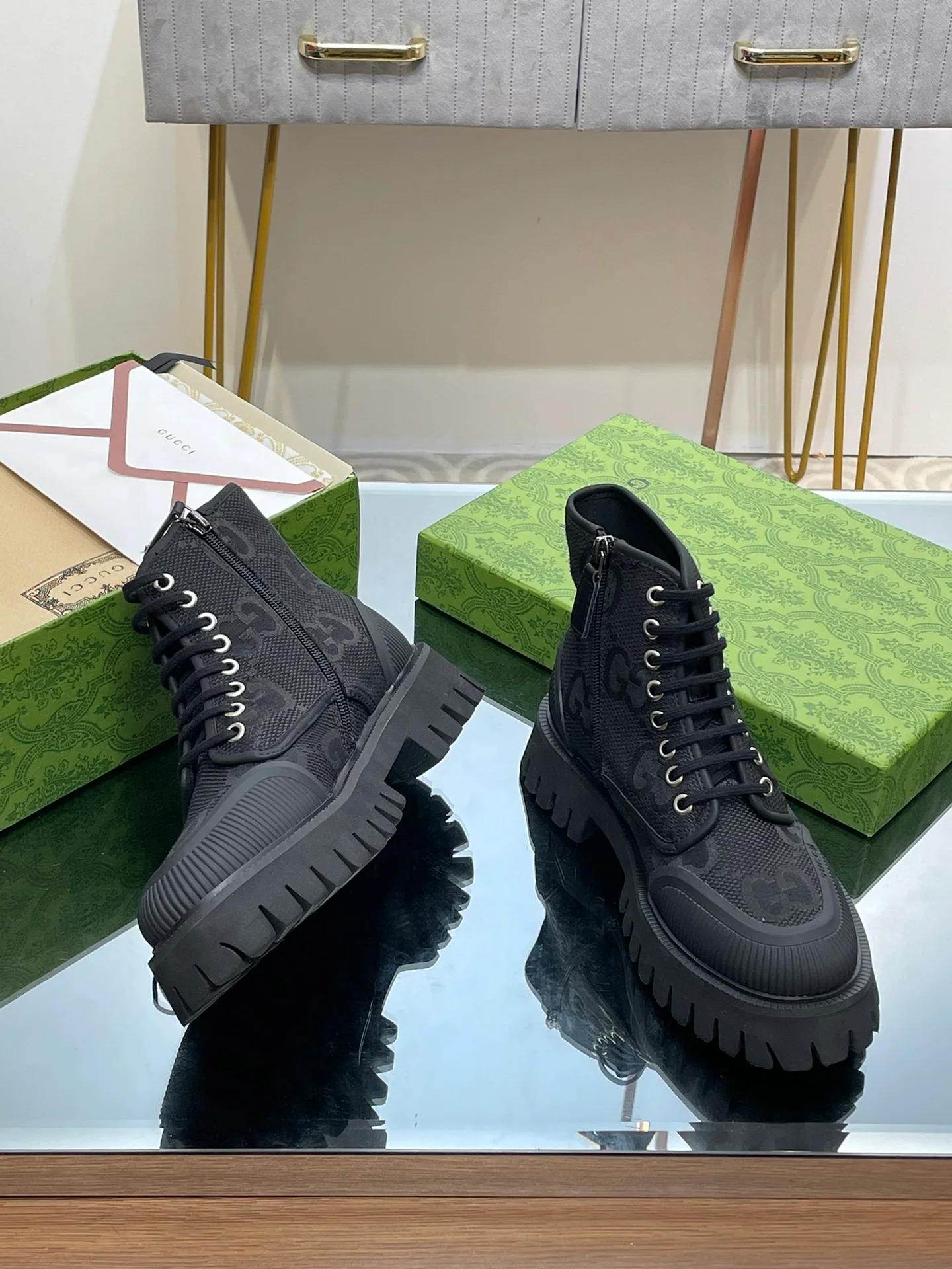 Высокие кроссовки на платформе Gucci - унисекс - черные