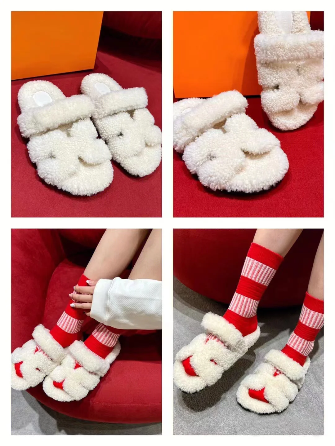 Шерстяные тапочки Hermes Rainbow - фотографии в них.