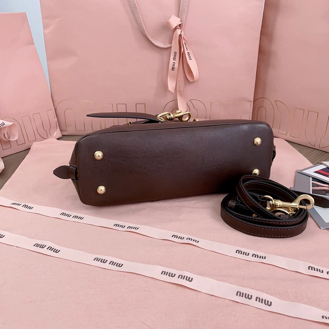 Miu Miu-5bb169 - Сумка для боулинга из овечьей кожи - Темно-коричневая