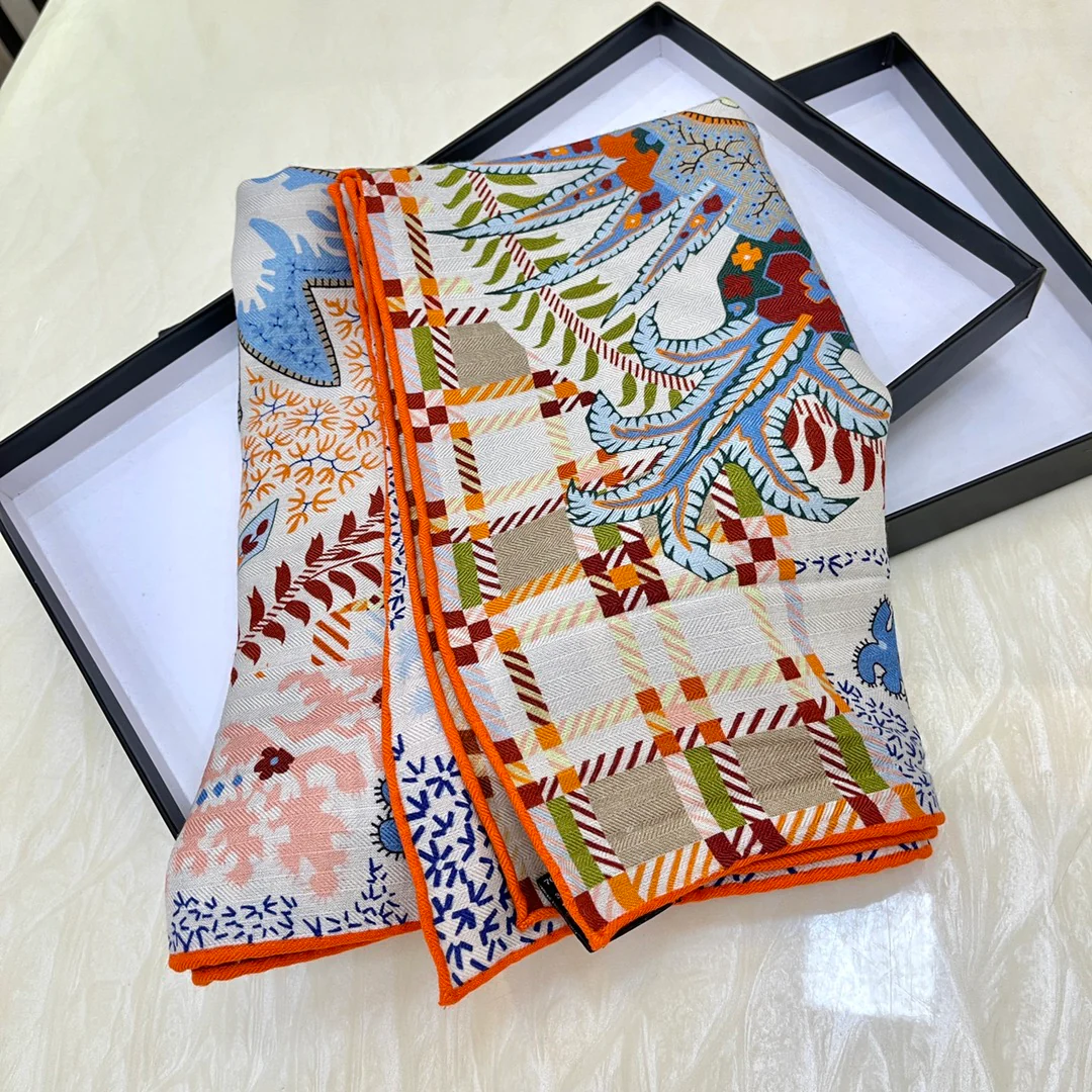 Бархатный шарф Hermes - 140 см - 30 - Шелк 70 - Шерсть - 1