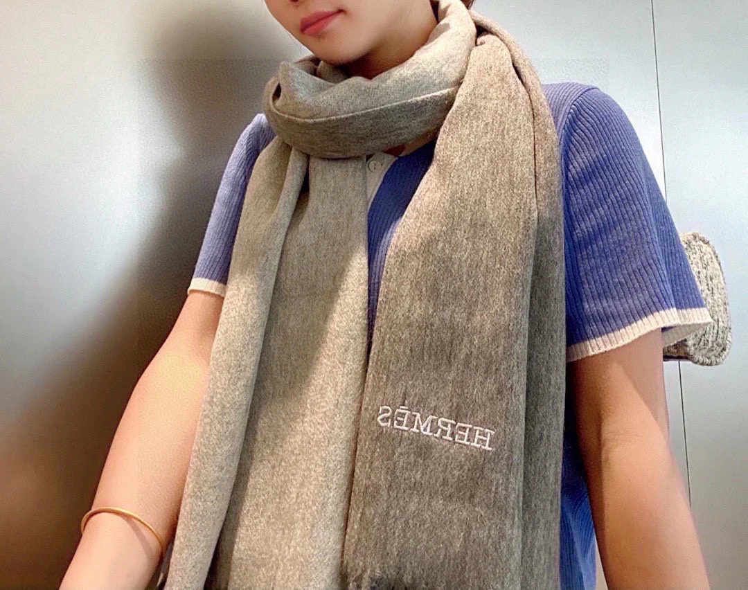 Двусторонняя кашемировая шаль/шарф Hermes - 210 см - серый