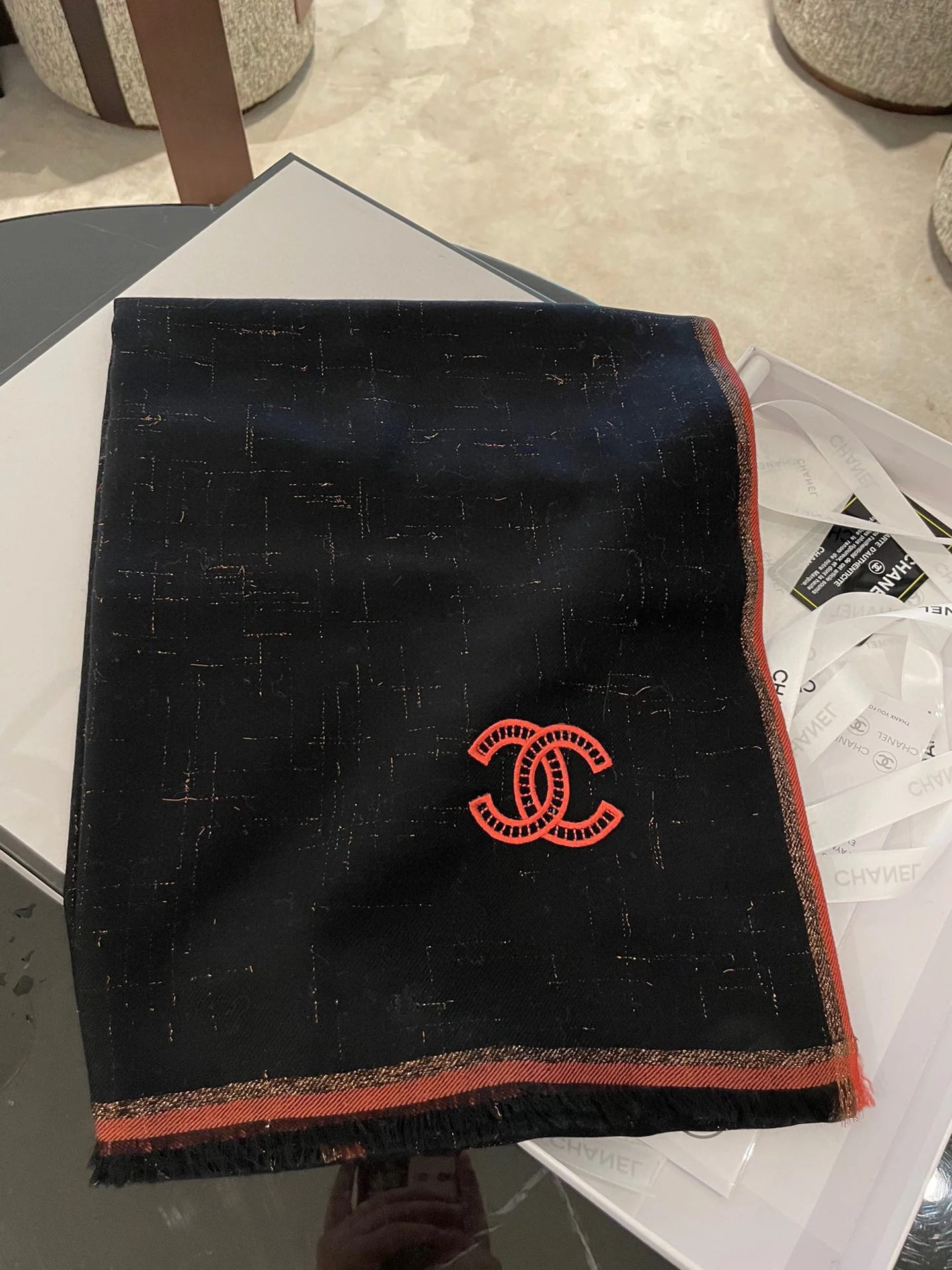 Шарф Chanel с металлизированной нитью - 90-200 см - Кашемир Кашмир Хайленд - Черный