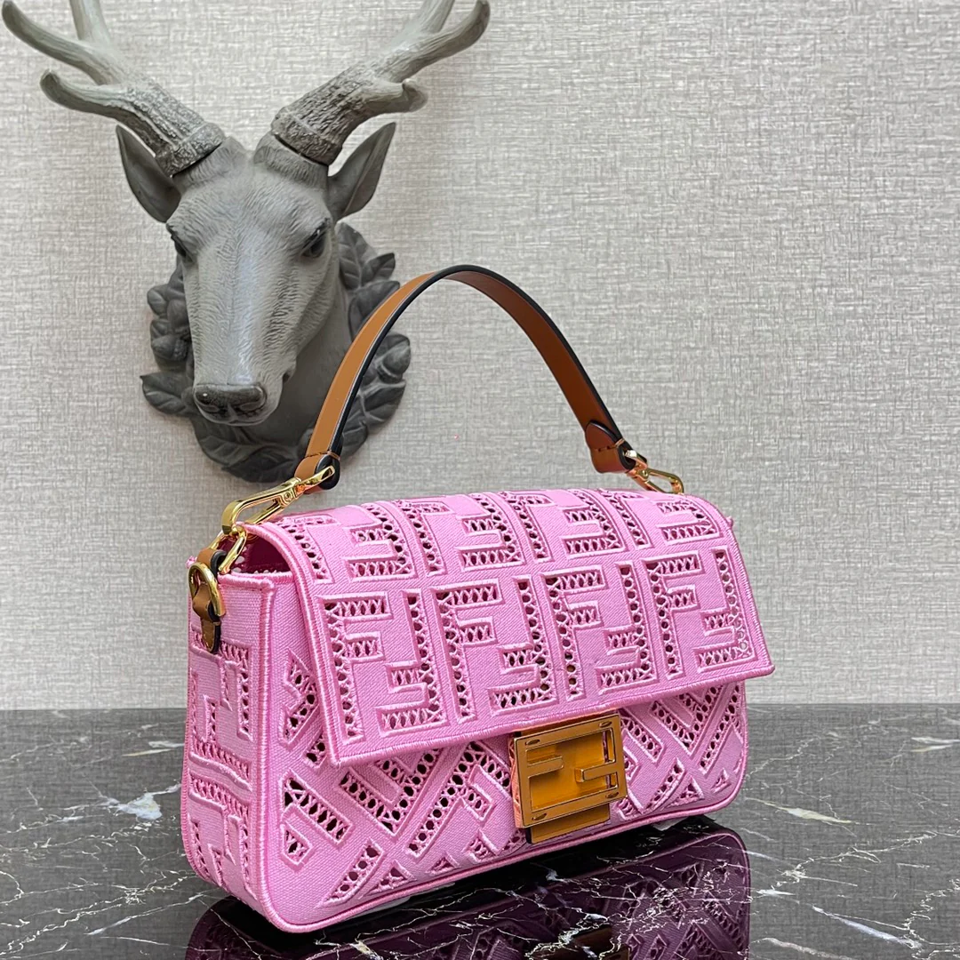 Fendi Baguette Medium White Canvas Bagel - 1