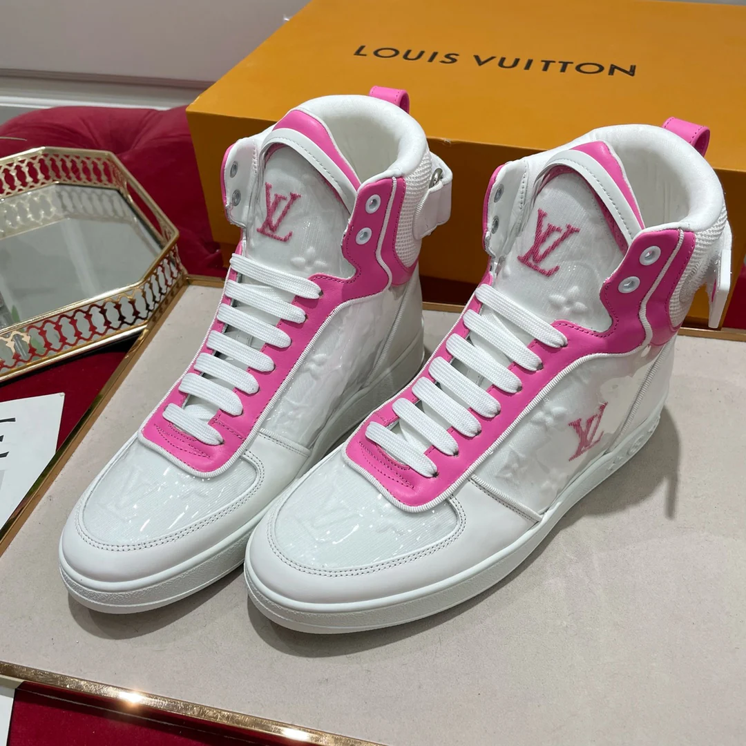 Обувь LV - кроссовки LV - высокие - повседневная обувь - розовые
