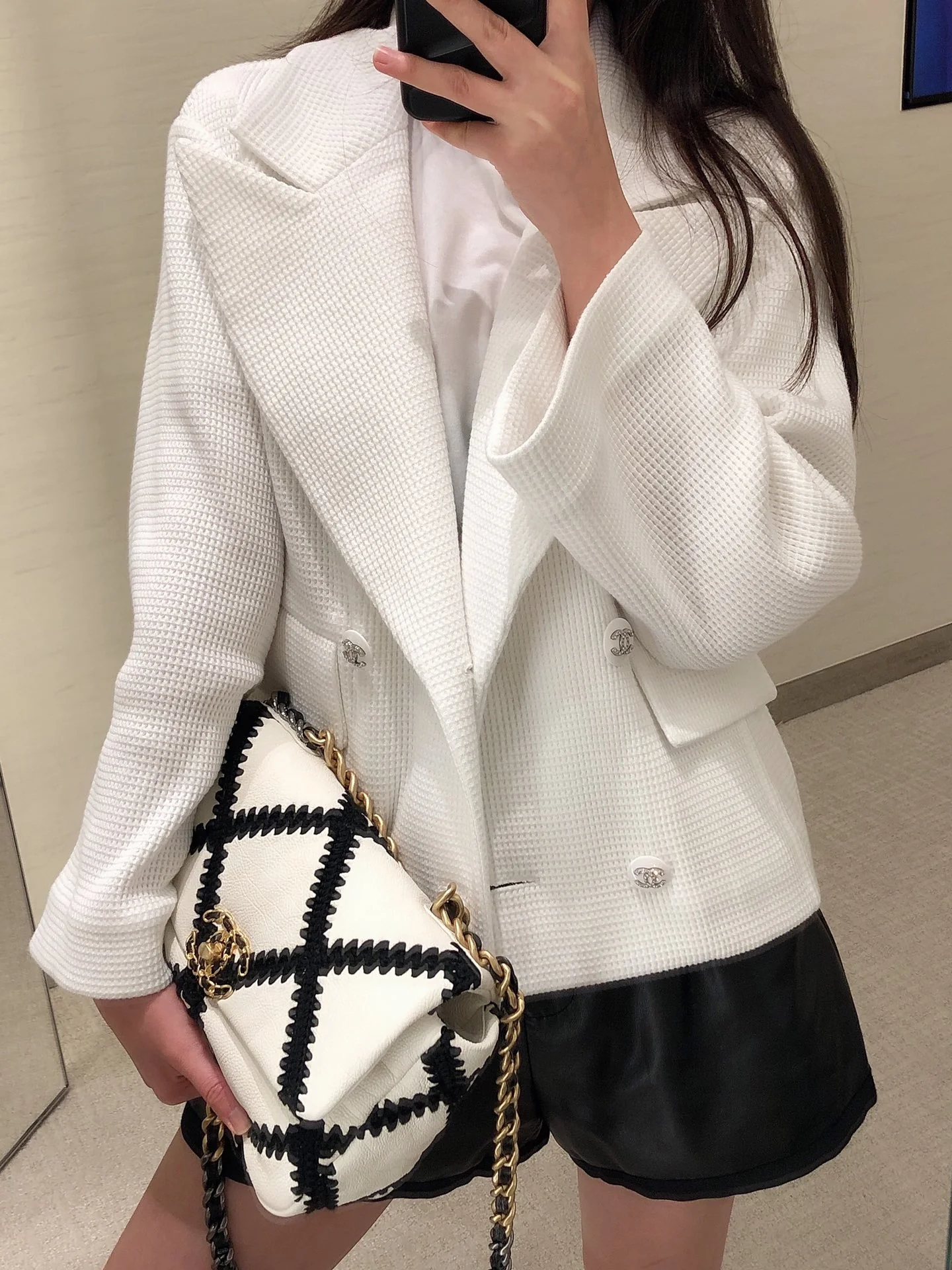 Сумка Chanel 19 - Кожаная - Черно-белый клетчатый узор