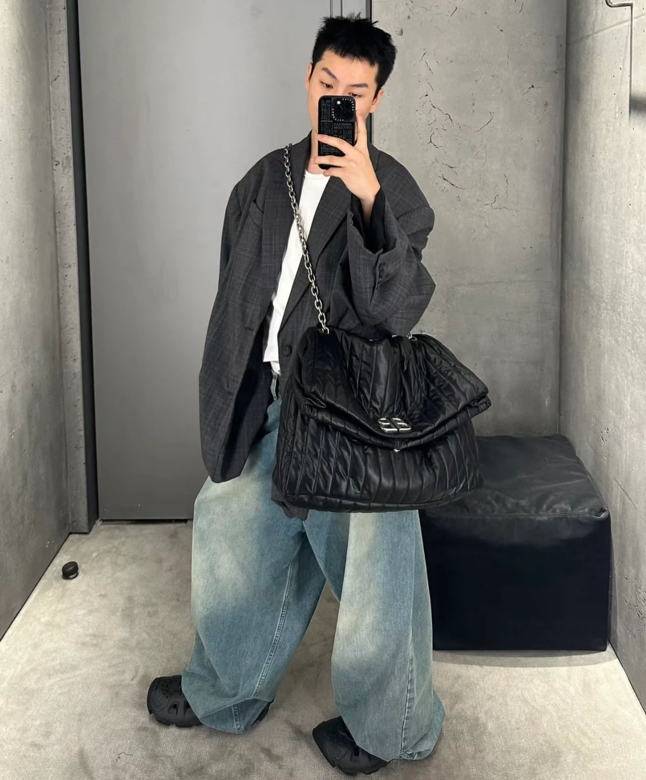 Стеганая сумка Balenciaga Monaco с цепочкой - Большой размер 43-5 см - Черная