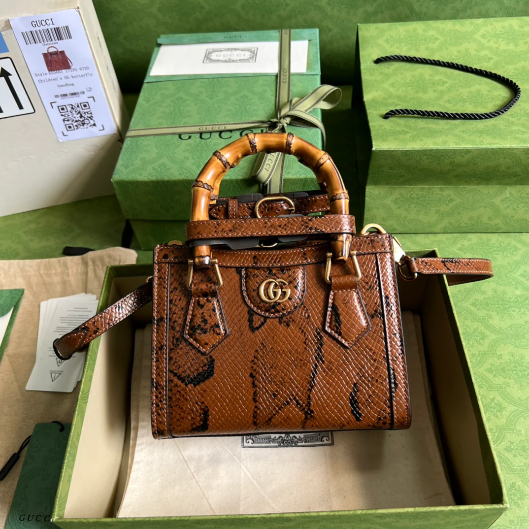 Сумка Gucci Bamboo - 20x16x10 см - Коричневая змеиная кожа
