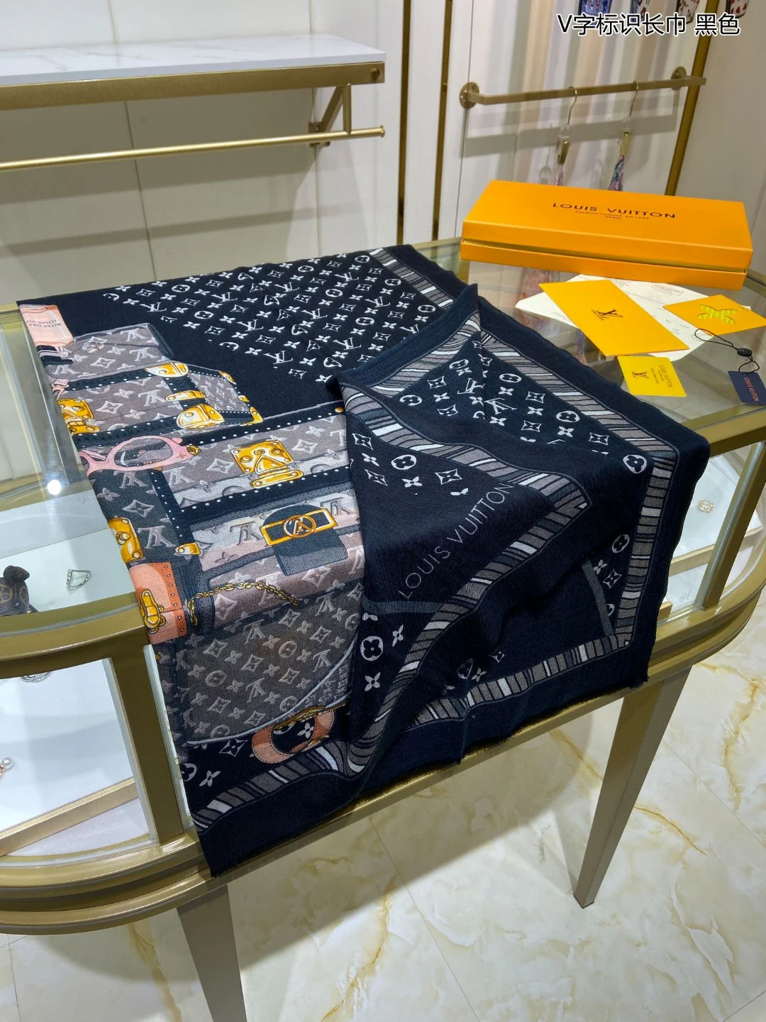 Длинный шарф с логотипом LV V - 110-200 см - 100 г - высококачественный кашемир