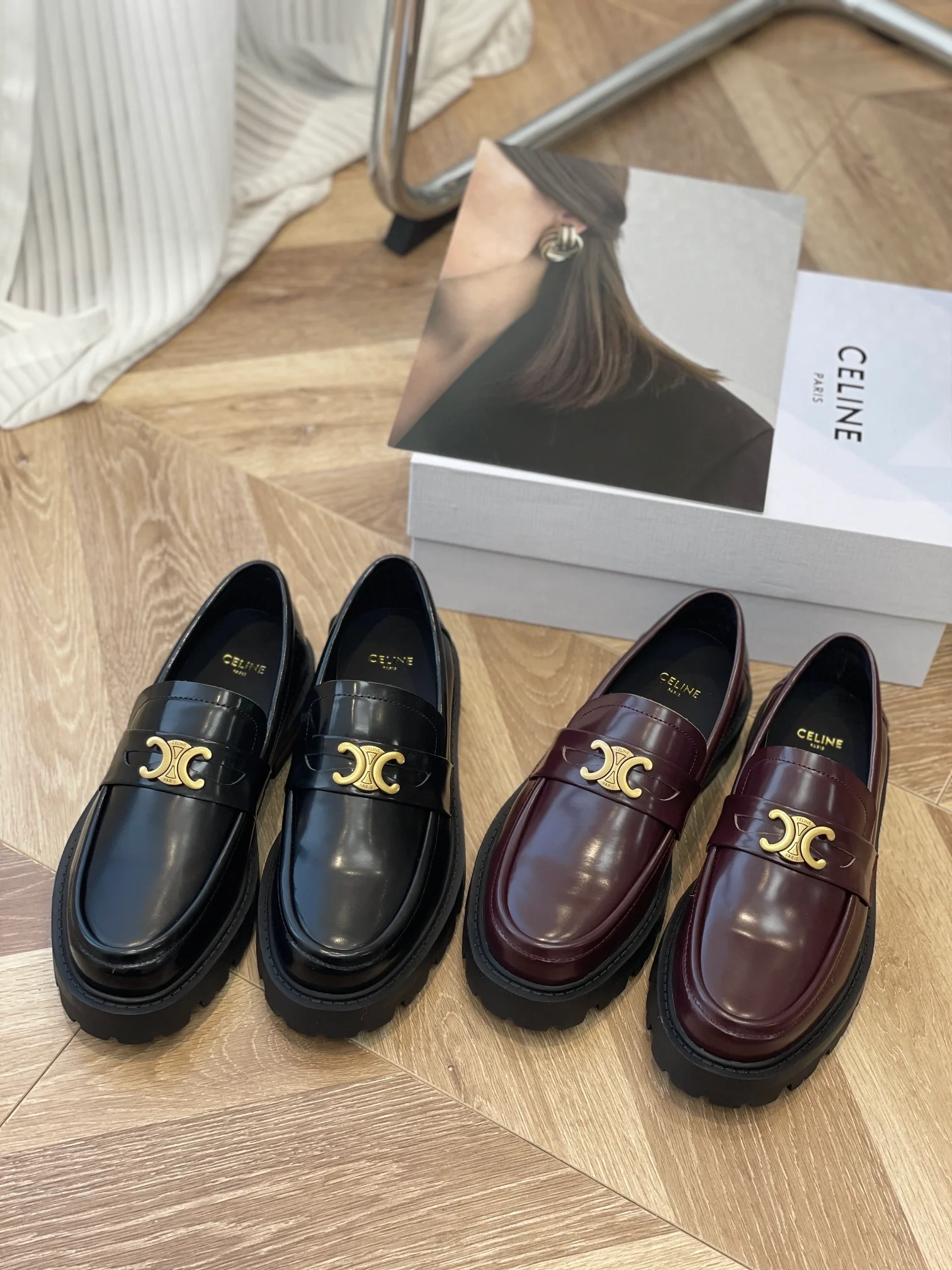 Афро-туфли Celine Arc de Triomphe - бордовые