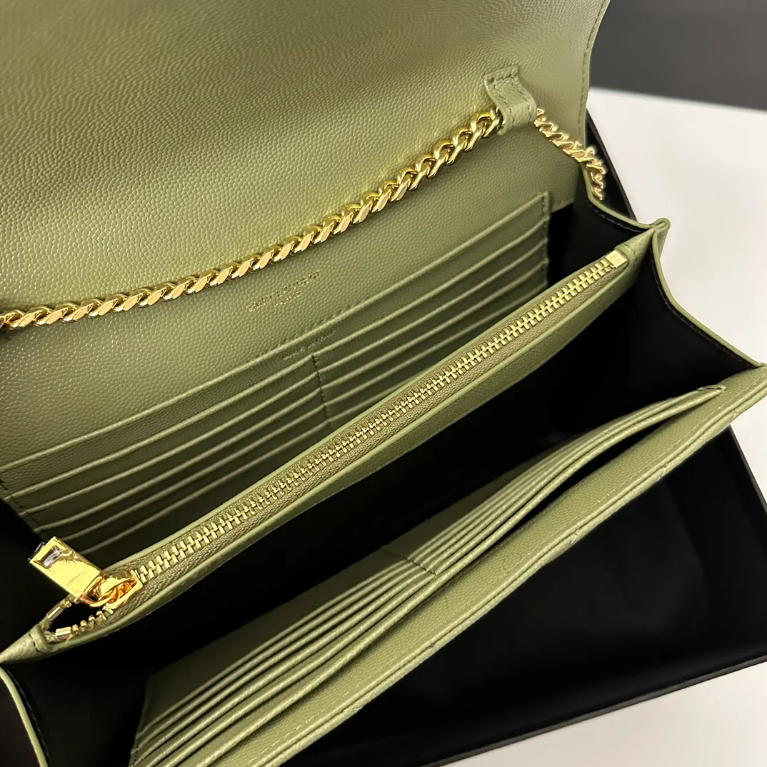 YSL Monogram Caviar WOC Avocado Green Gold Buckle 22cm 1