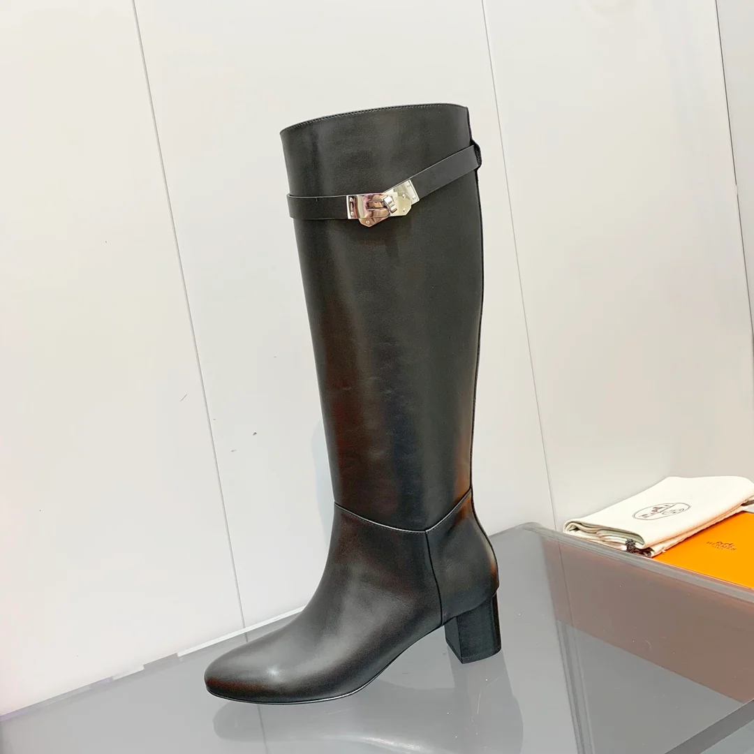 Сапоги Hermes Kelly Buckle Collection - высокие сапоги - черные