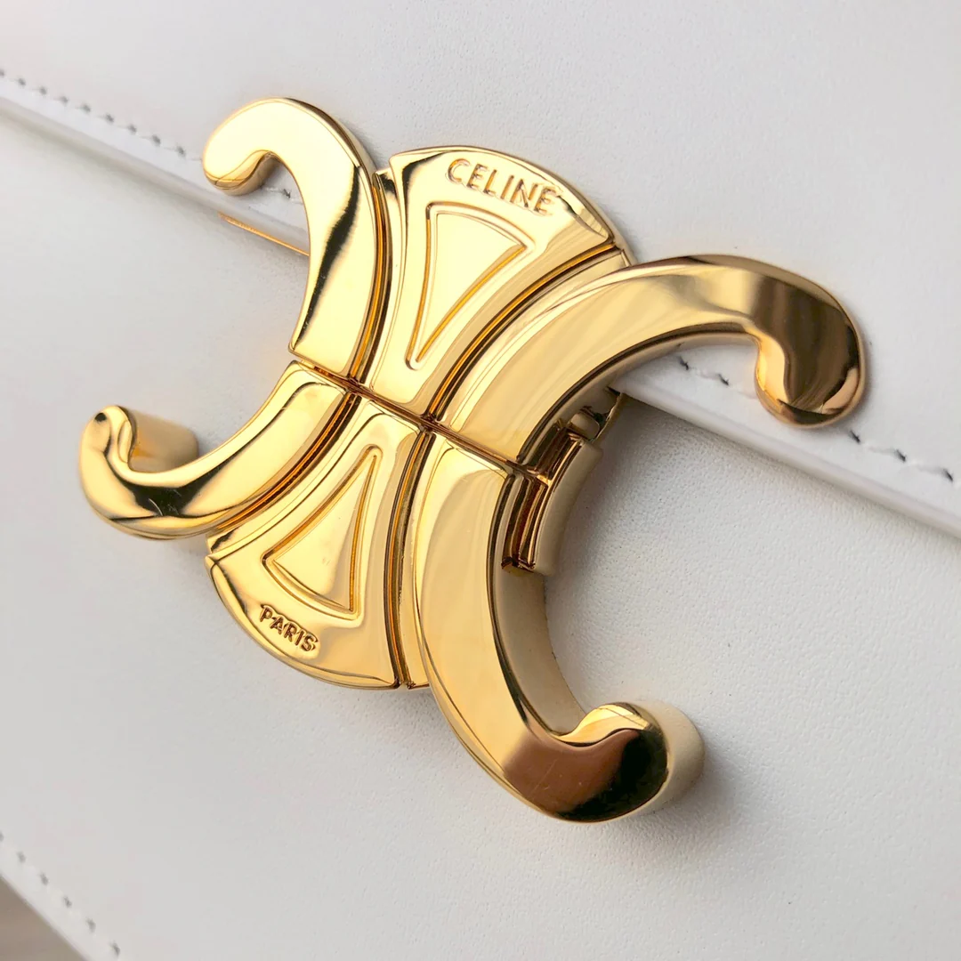 Celine Triomphe Medium Calfkin White