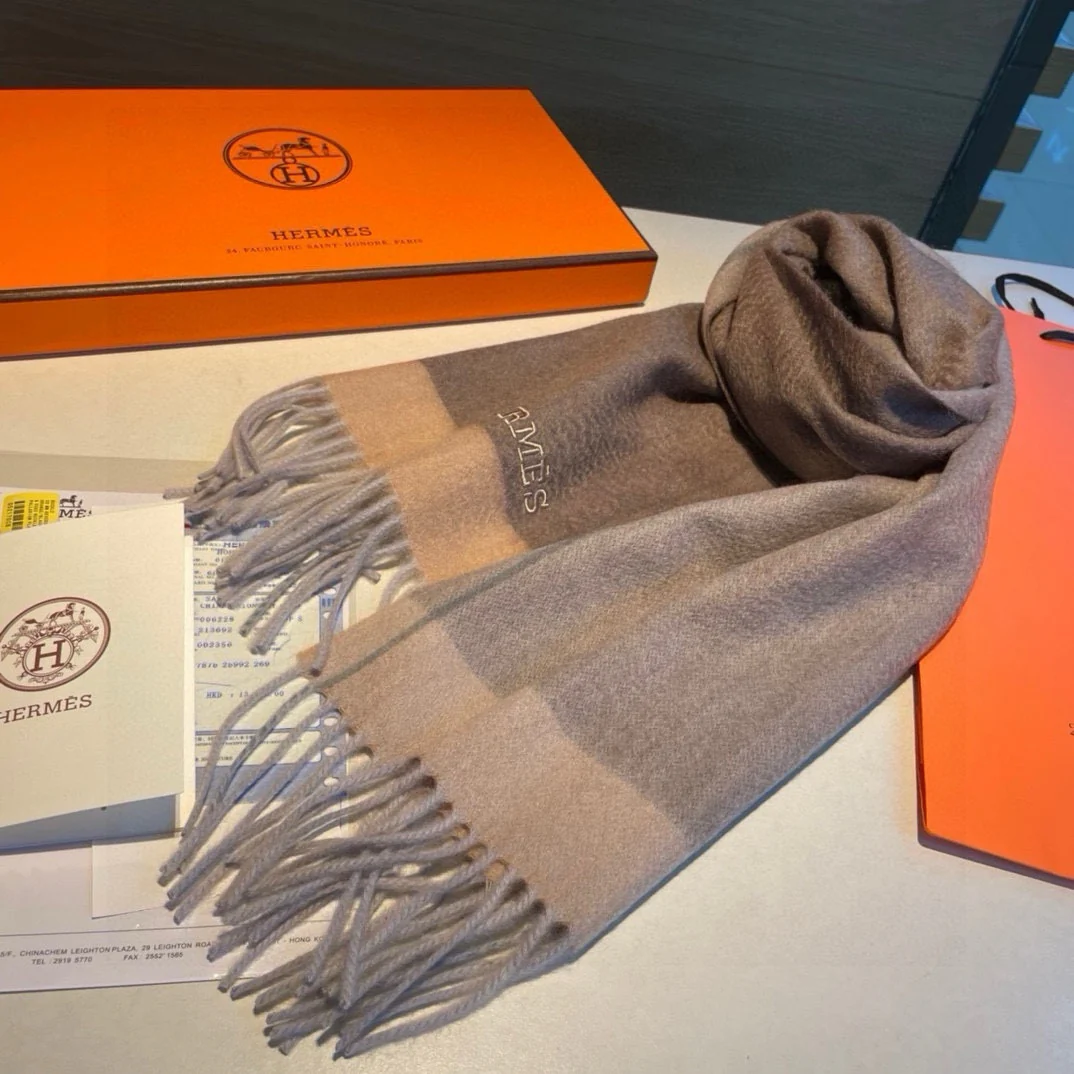 Мужской шарф Hermes Water Ripple 2024 - 30-180 - коричневый