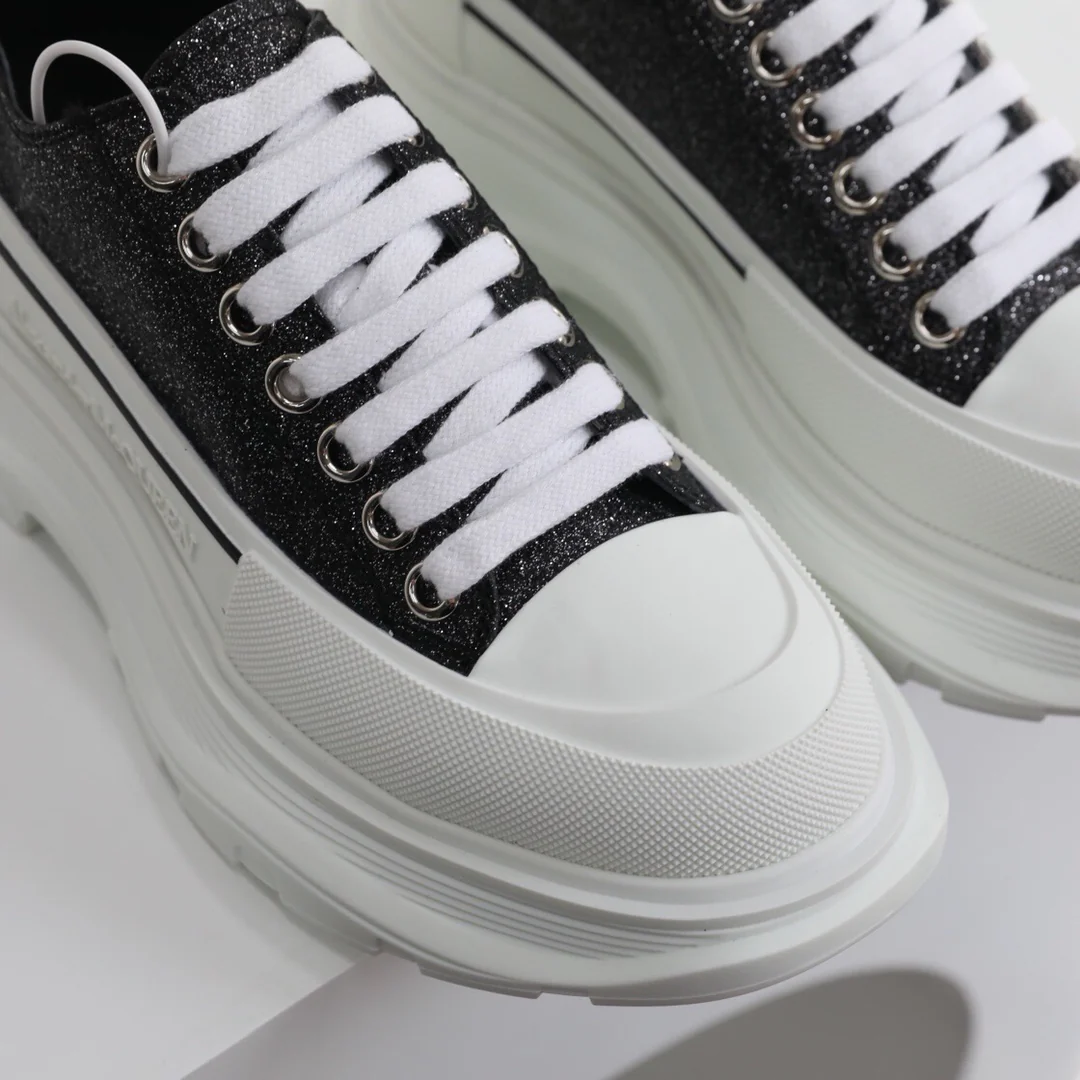 Кед на платформе McQueen - унисекс - розово-черный с блестками