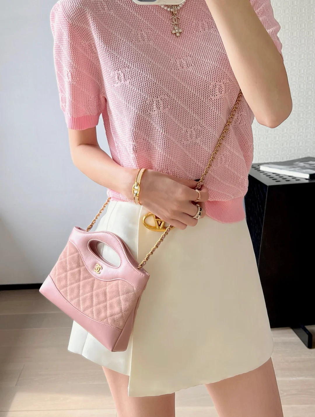 Сумка Chanel 25p nano 31, замша, розовая.