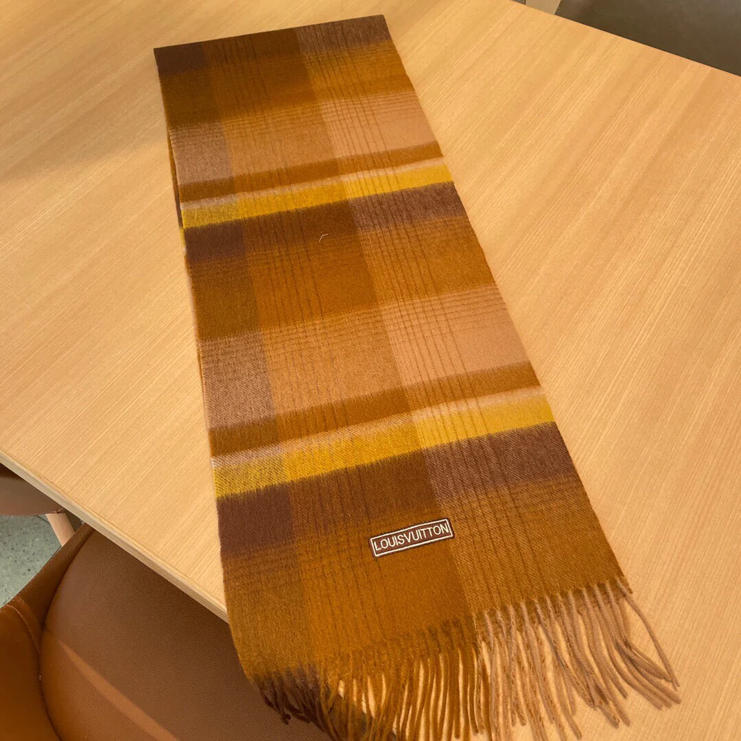 Шарф LV в полоску/клетку - 30 см - 180 см - 100 см - овечья шерсть