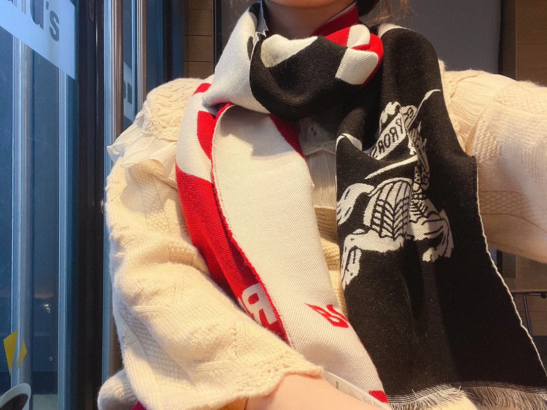 Классический двусторонний шарф Burberry для верховой езды - 34 см - 195 см - 100% кашемир