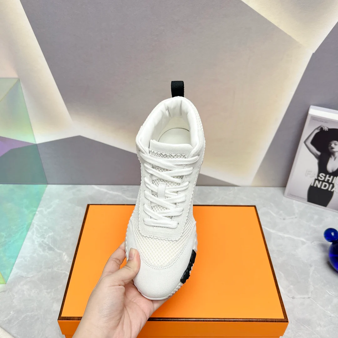 Новинка сезона весна/лето 2023 от Hermes - Дышащие сетчатые высокие повседневные кроссовки - Унисекс - Белые