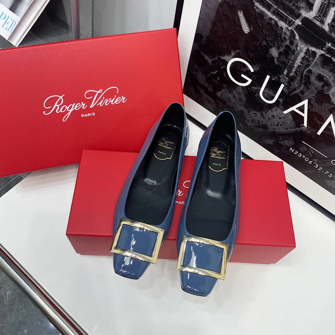 RV-Плоская подошва, квадратный носок, туманно-голубой