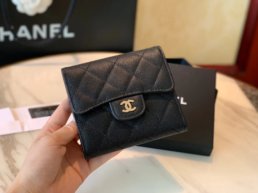 Кошелек Chanel Classic Bulb Pattern - CF - черный с золотой фурнитурой