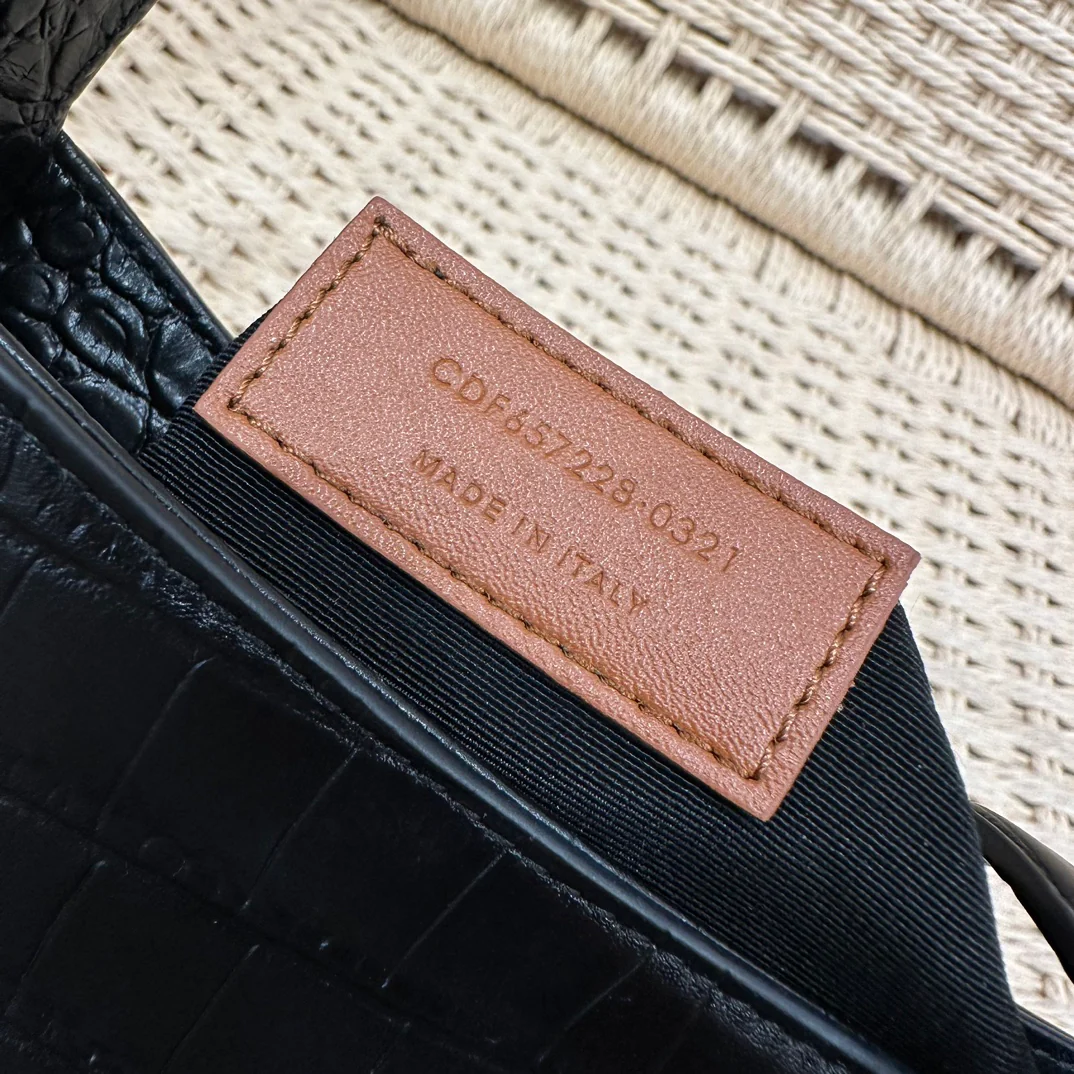 Кожаная сумка через плечо YSL-le-5-a-7 - крокодиловая кожа, черная