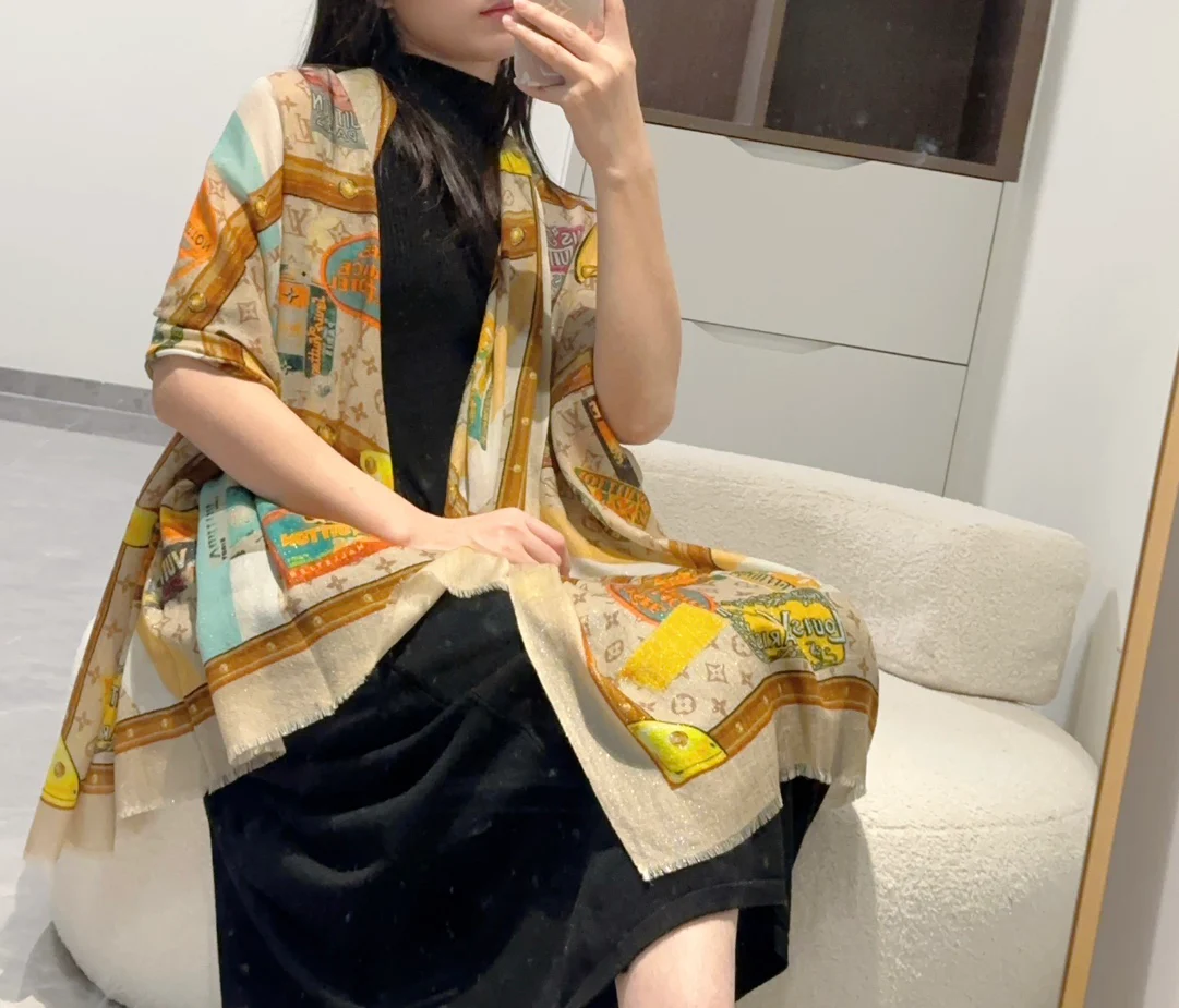 Шарф LV-2024 с буквенным узором, 110-200-желтый