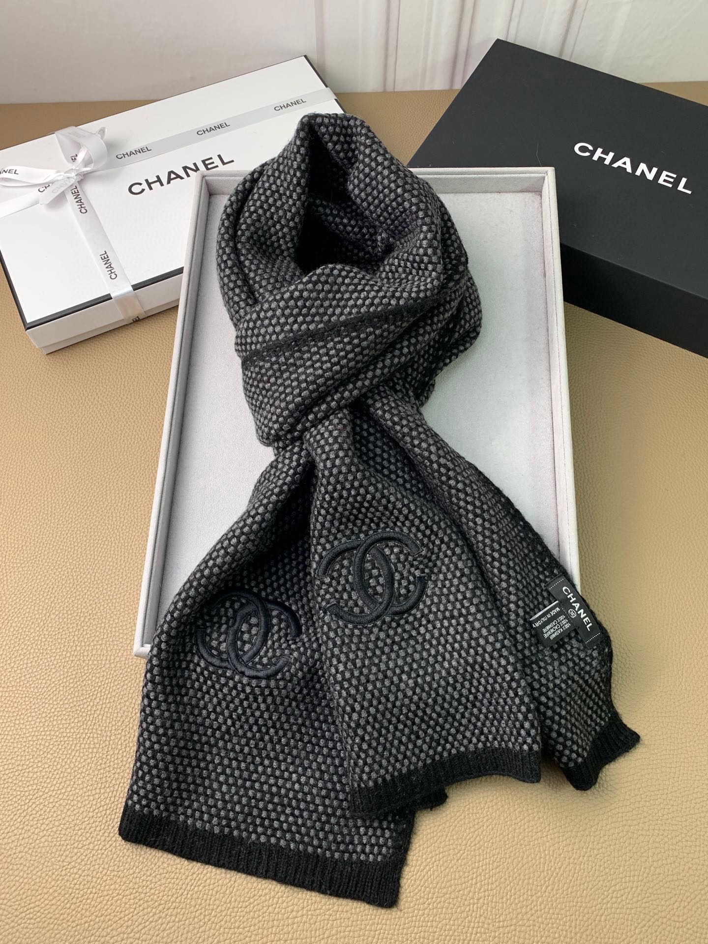 Кашемировый шарф Chanel 2024 - 70-180 - Черный