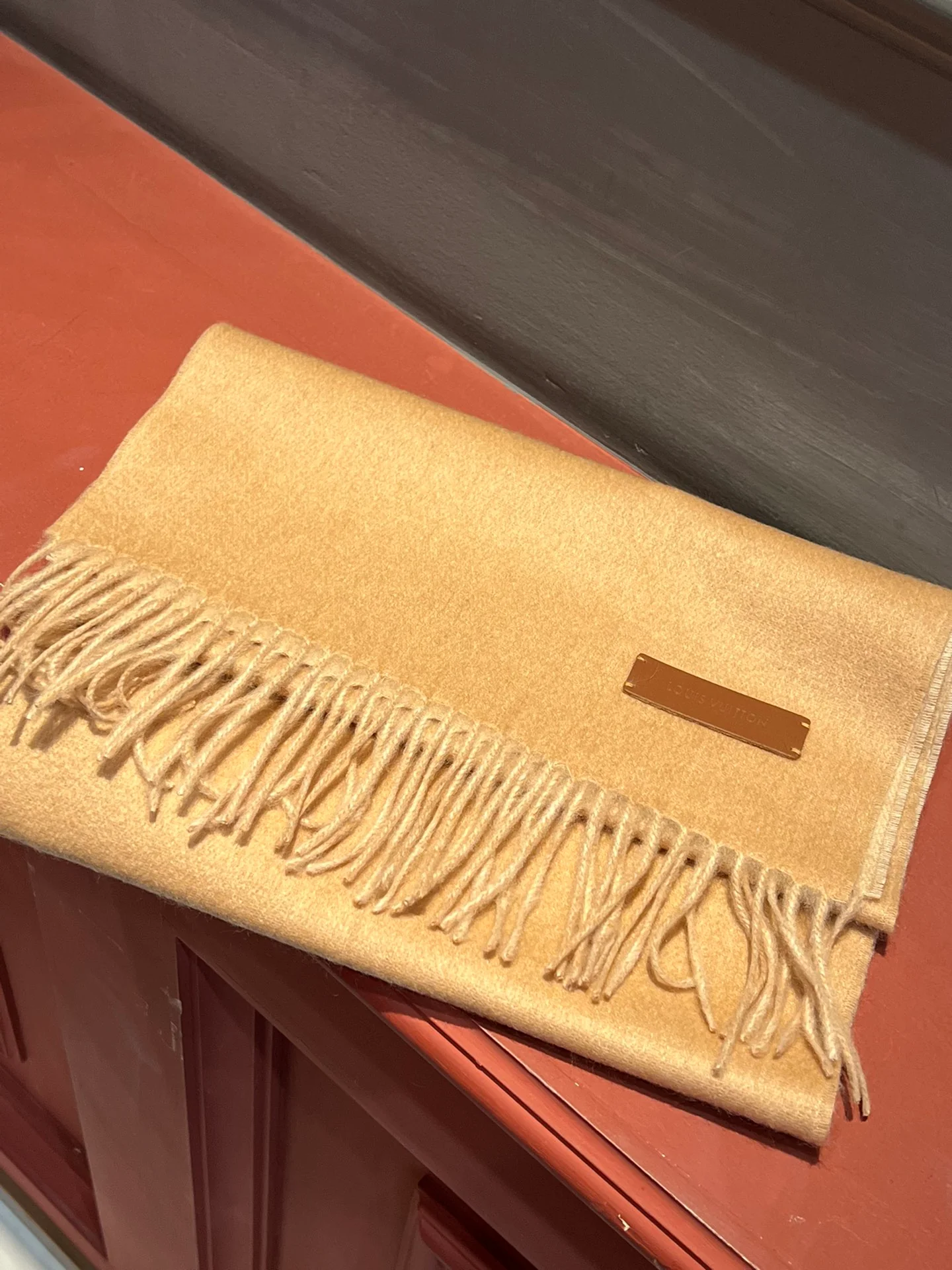 Двусторонний кашемировый шарф LV - 180 см - 35 см - абрикосовый