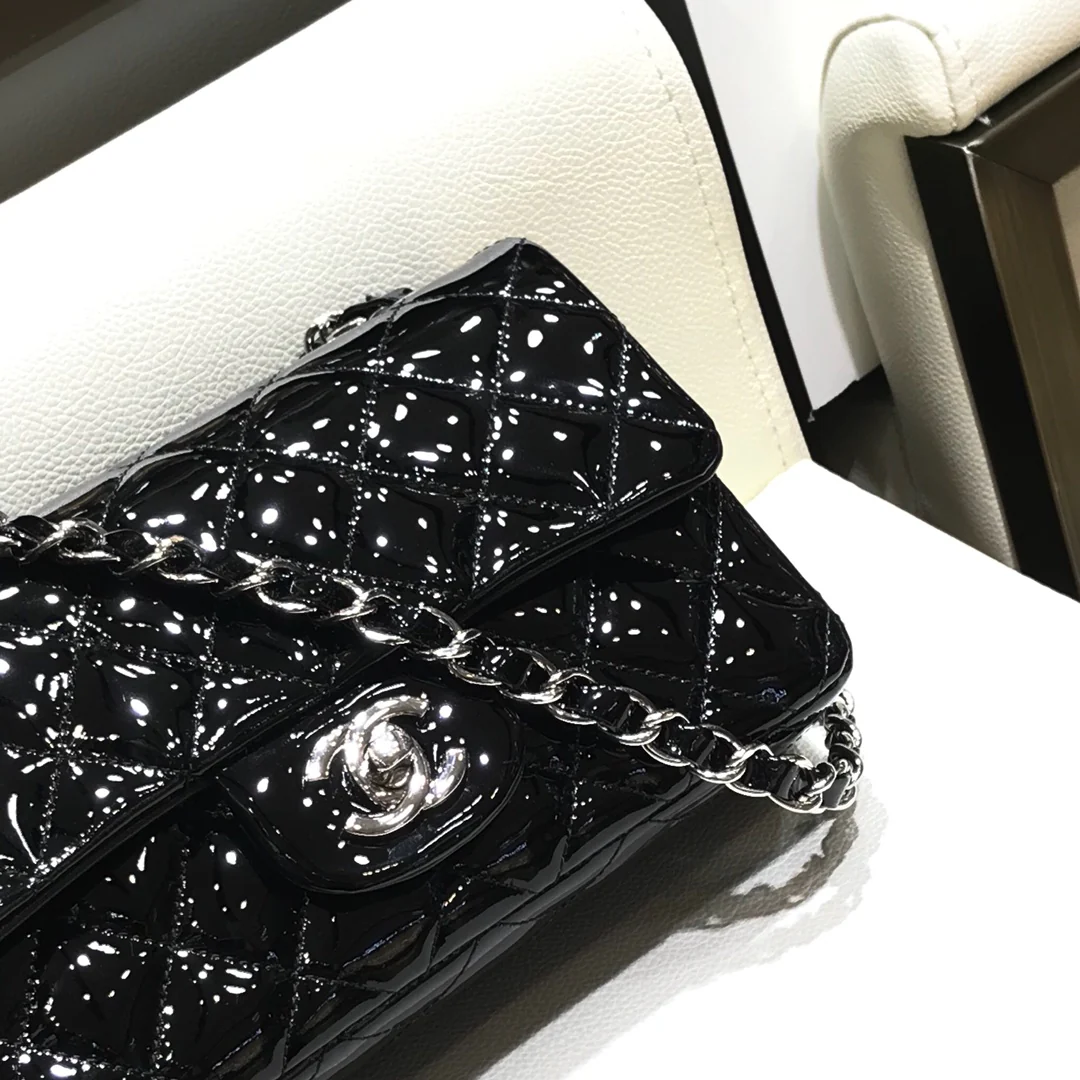 Сумка Chanel CF - лакированная кожа - серебряная цепочка - 25 см - 1