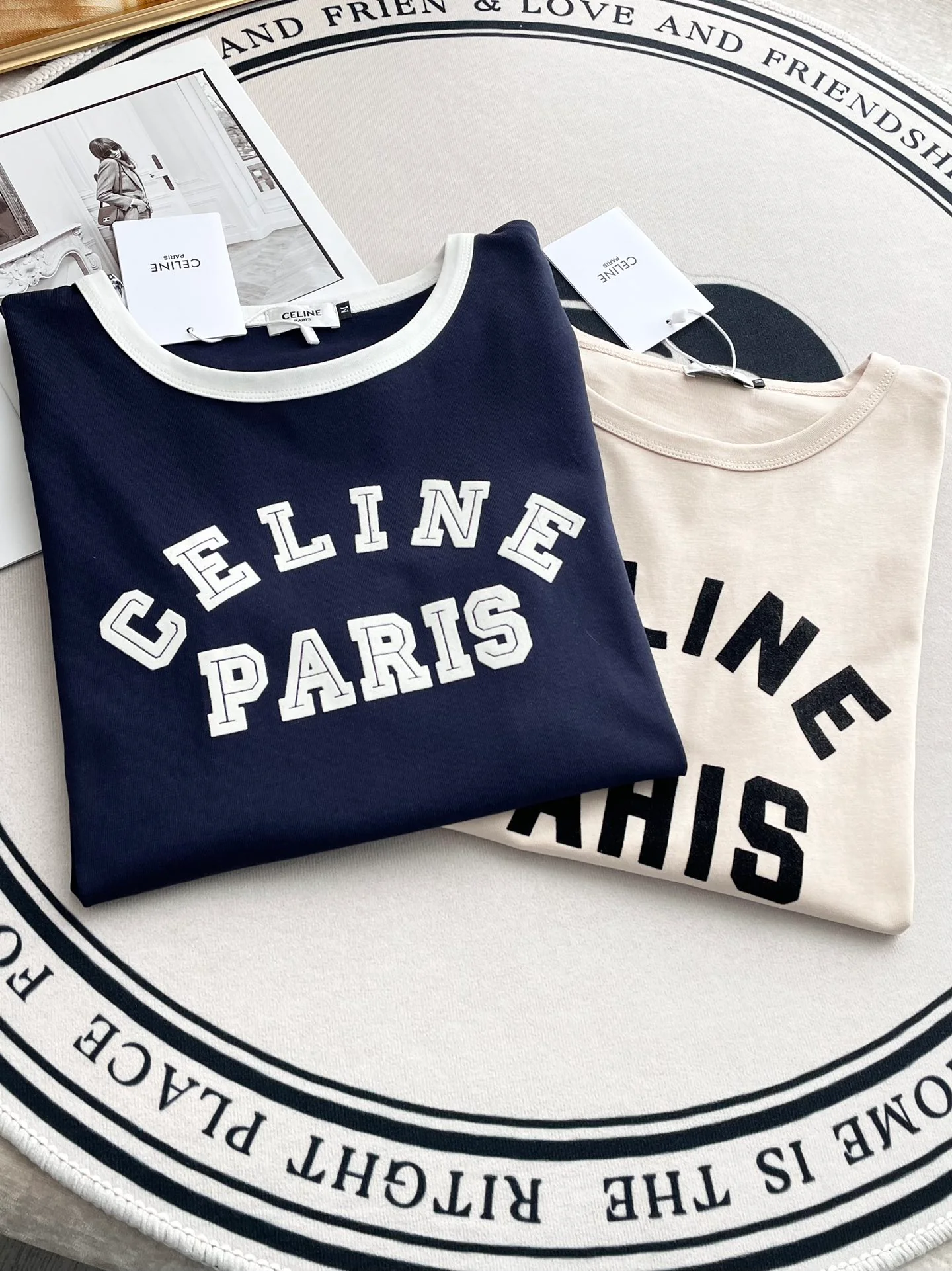 Футболка с коротким рукавом из хлопка с бархатным покрытием Celine-2404 - синяя