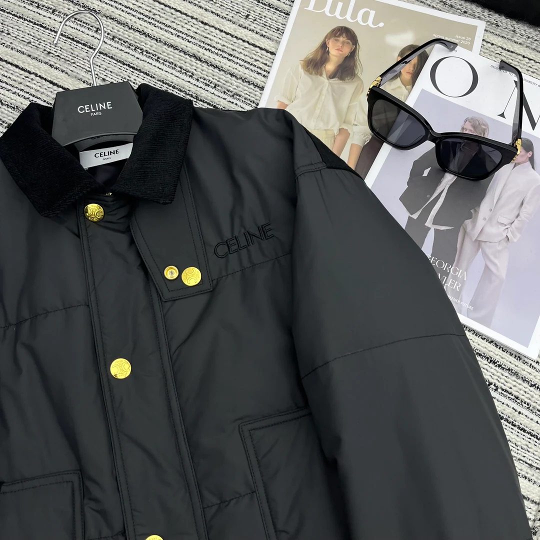 Утепленная куртка Celine-2403 из черного вельвета