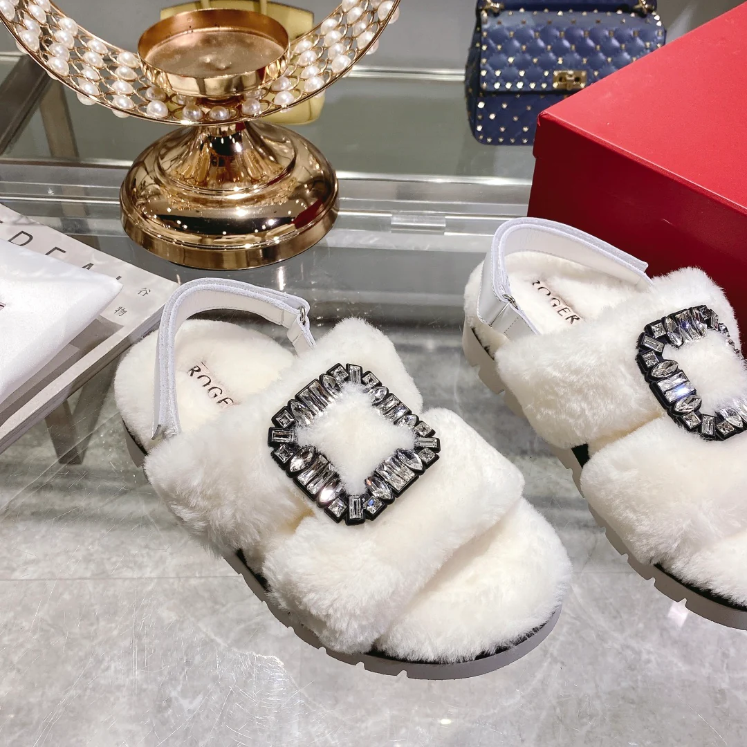 Обувь RV Shoes - Новинка 2023 года - Шерстяные тапочки с пряжкой и стразами