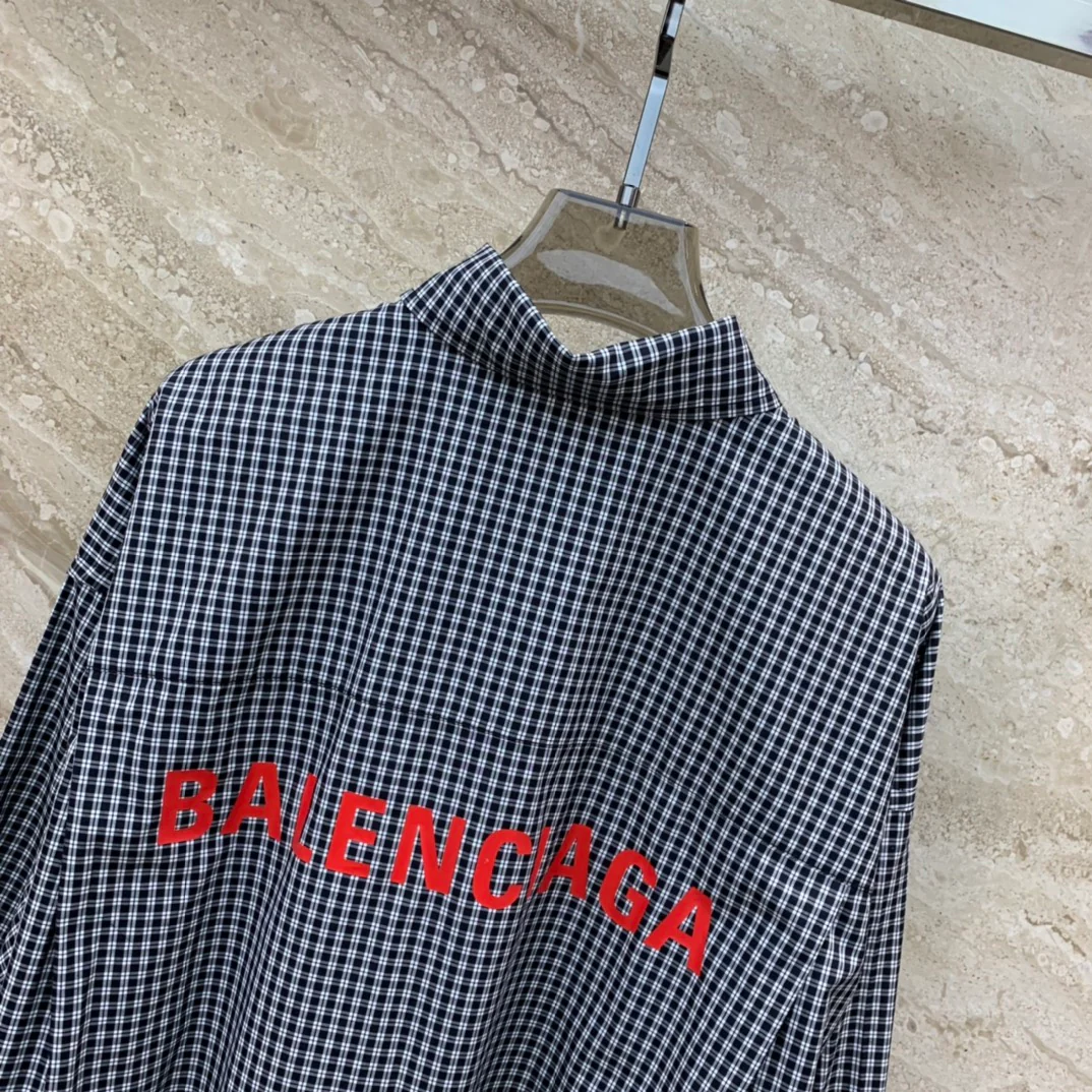 Balenciaga - 2403 - Рубашка с длинными рукавами свободного кроя с клетчатым принтом